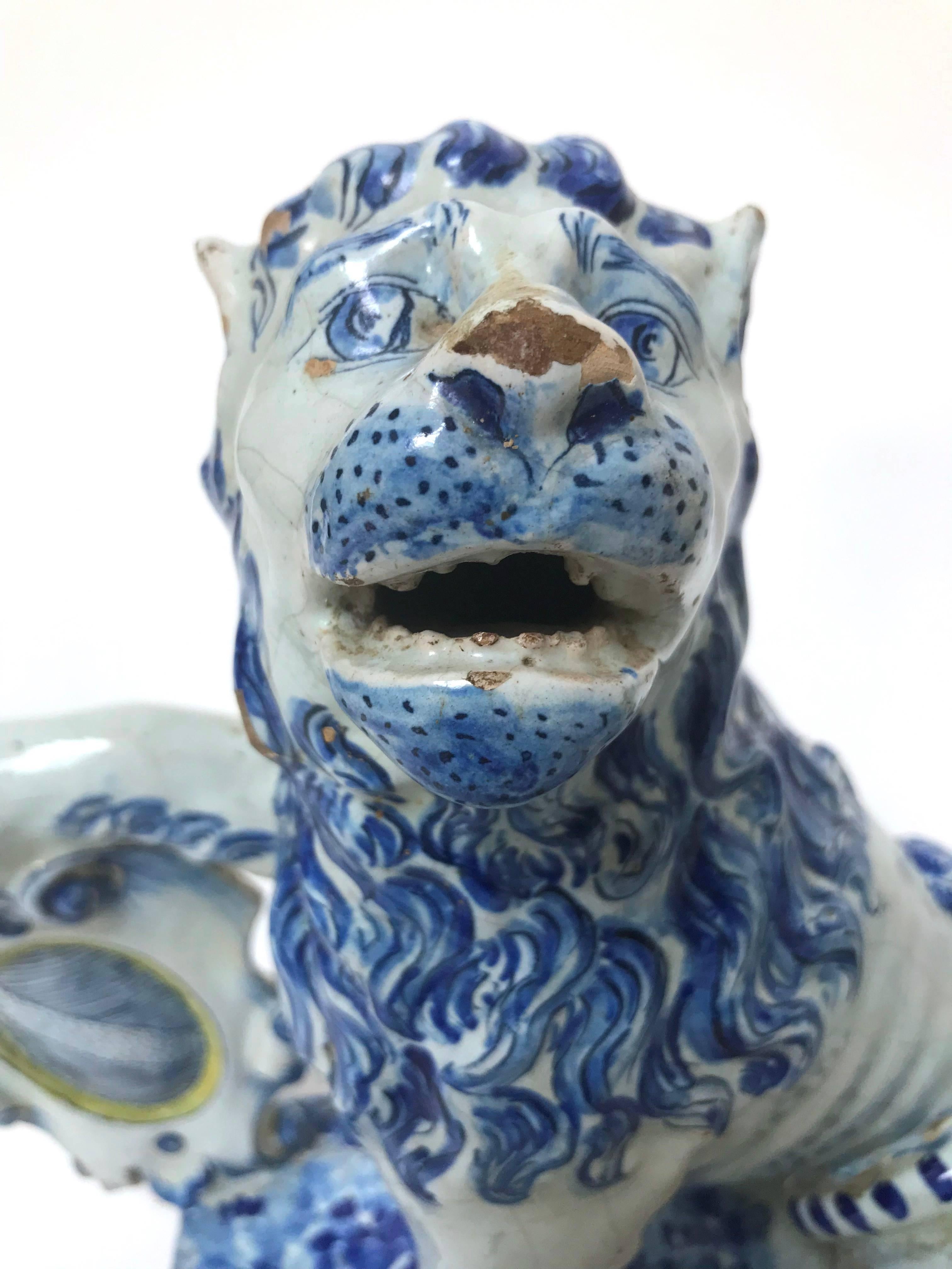 Pair of 18th Century French Faience Lions 5