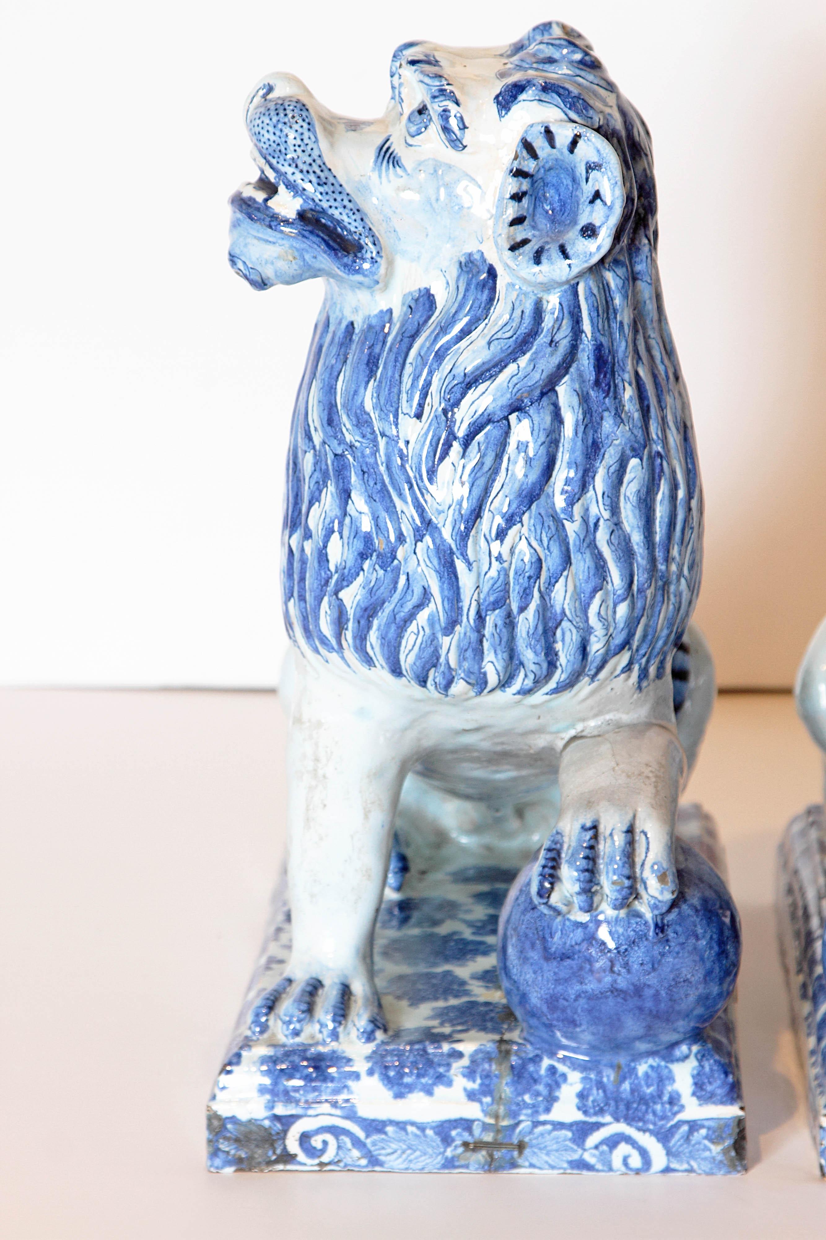 Pair of 18th Century French Faience Seated Lions 5