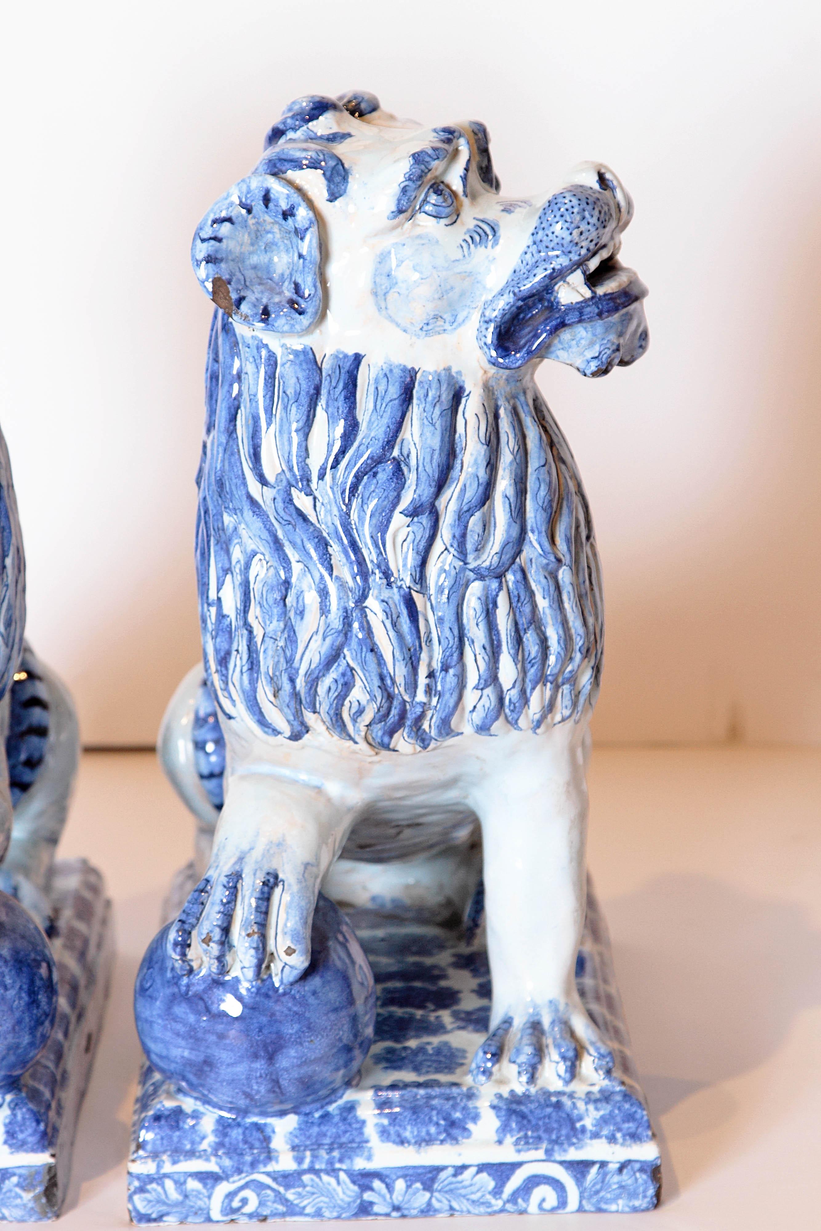 Pair of 18th Century French Faience Seated Lions 6