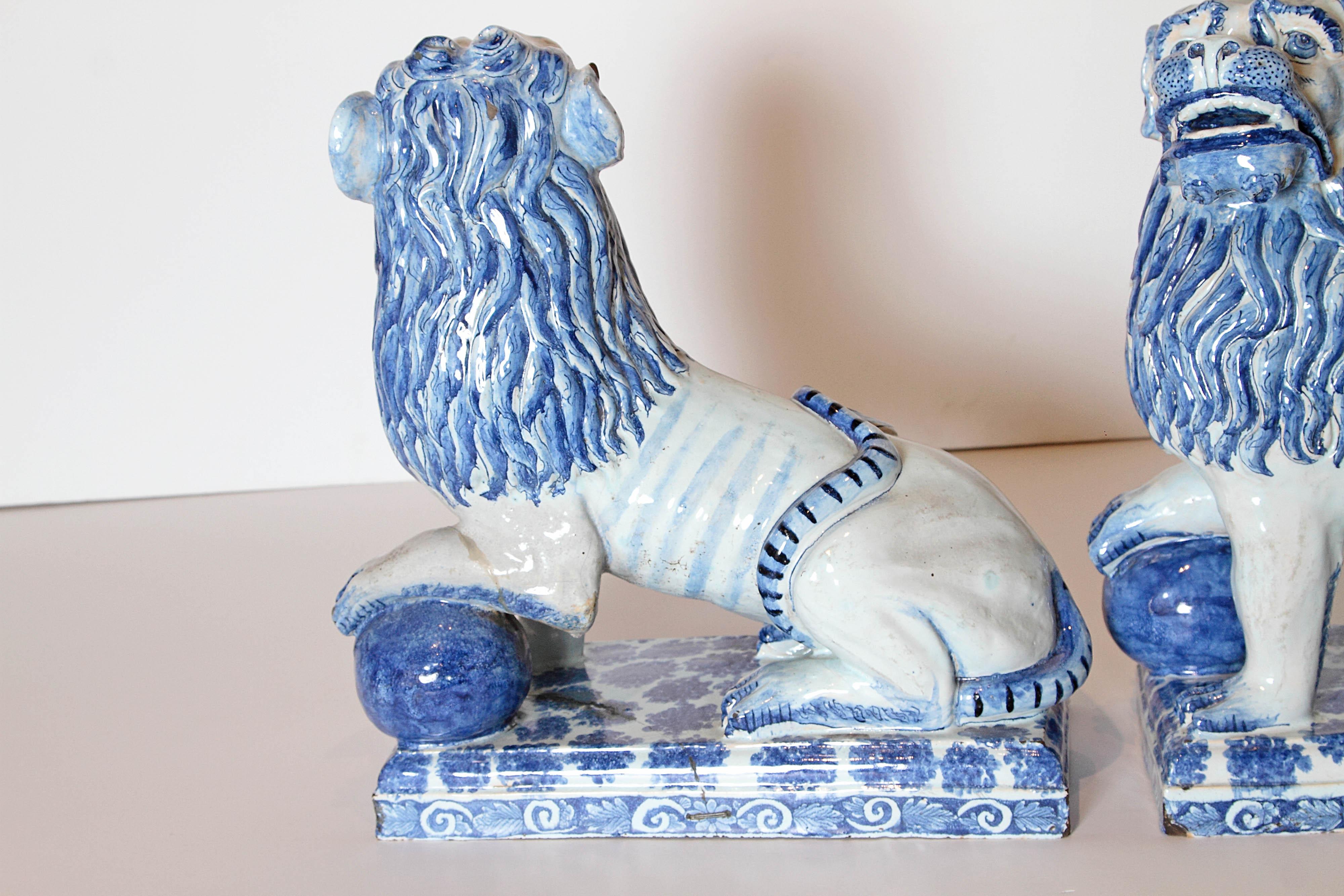 Pair of 18th Century French Faience Seated Lions 12