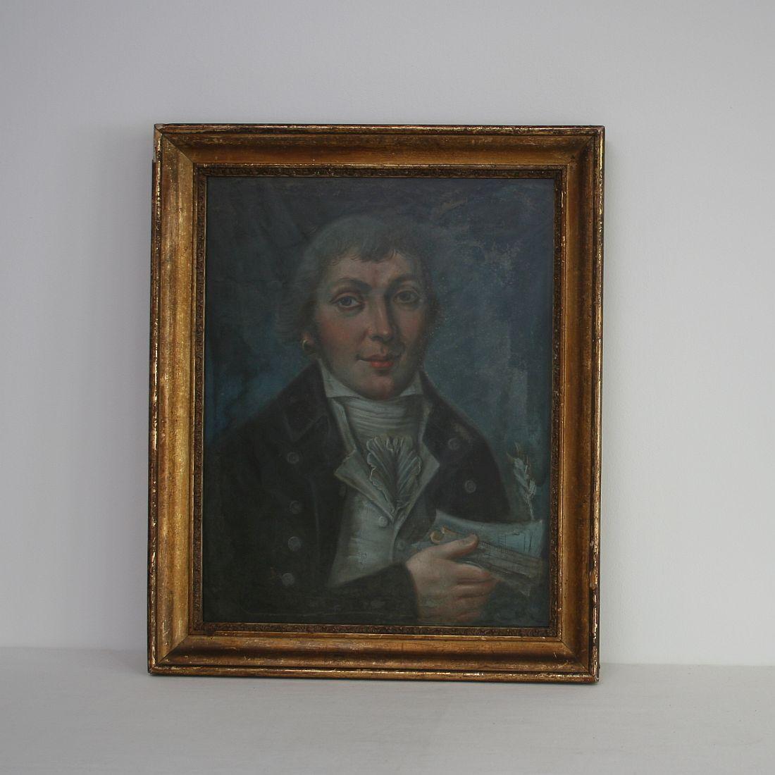 French Provincial Pair of 18th Century French Folk Art Pastel Portraits