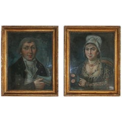 Pair of 18th Century French Folk Art Pastel Portraits