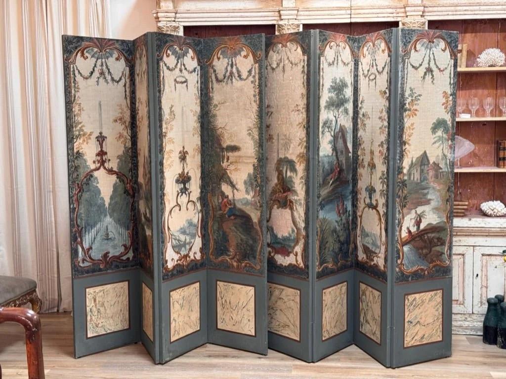 Fino al XVIII secolo Coppia di paraventi a quattro pannelli francesi del XVIII secolo in vendita