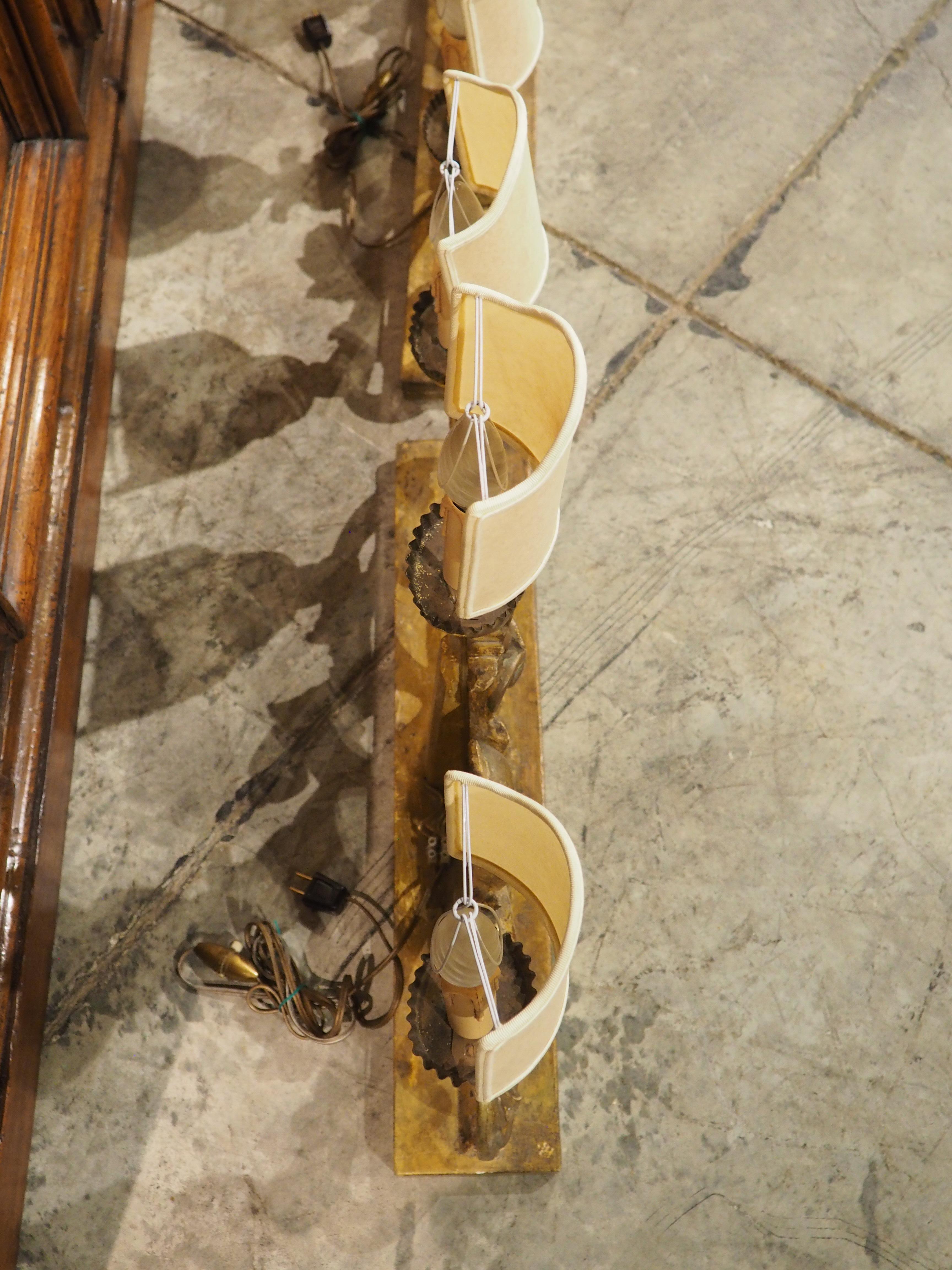 Pair of 18th Century French Gold Leaf 3-Light Candelabra Lamps with Monogram For Sale 6