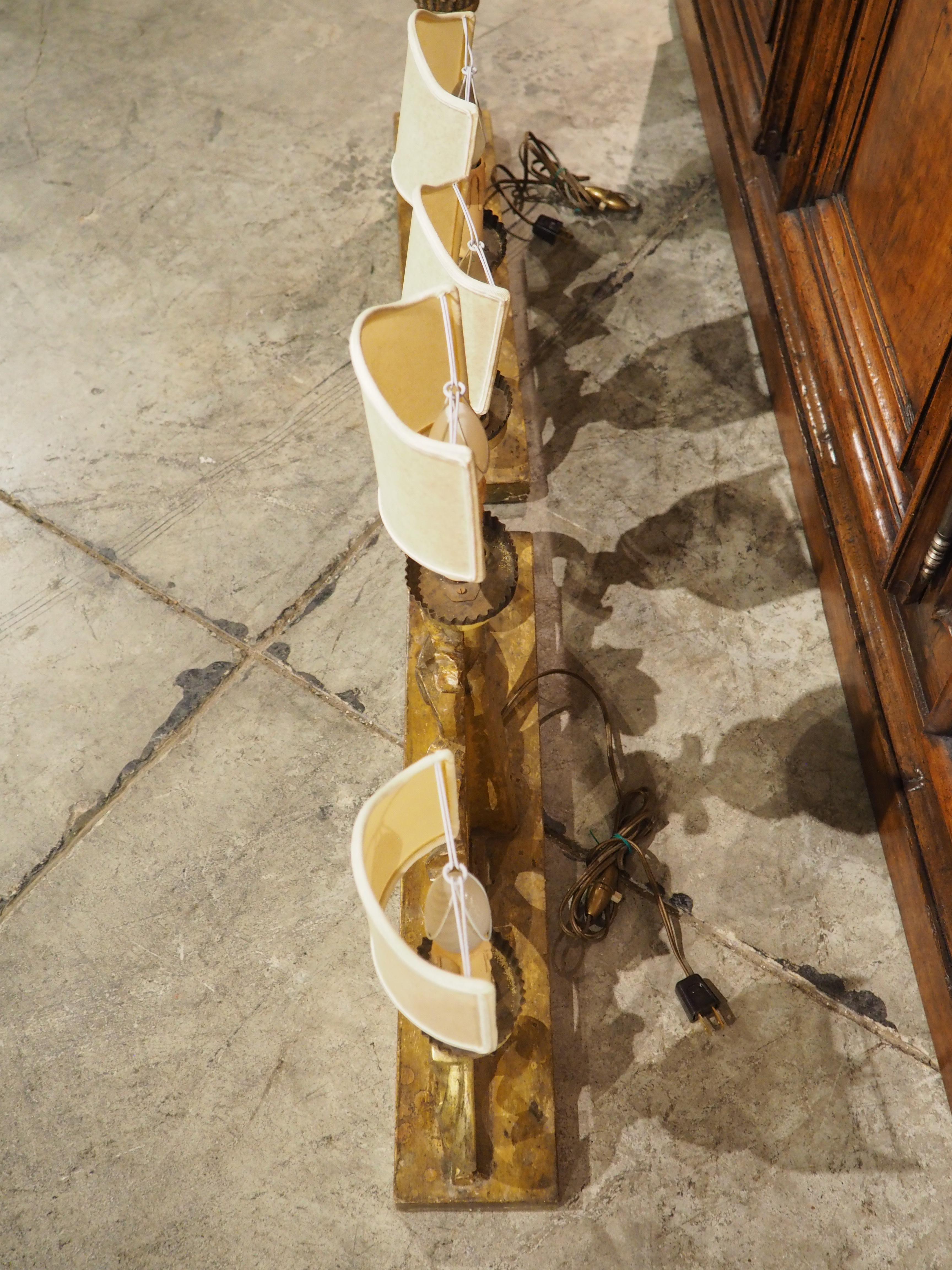 Pair of 18th Century French Gold Leaf 3-Light Candelabra Lamps with Monogram For Sale 7
