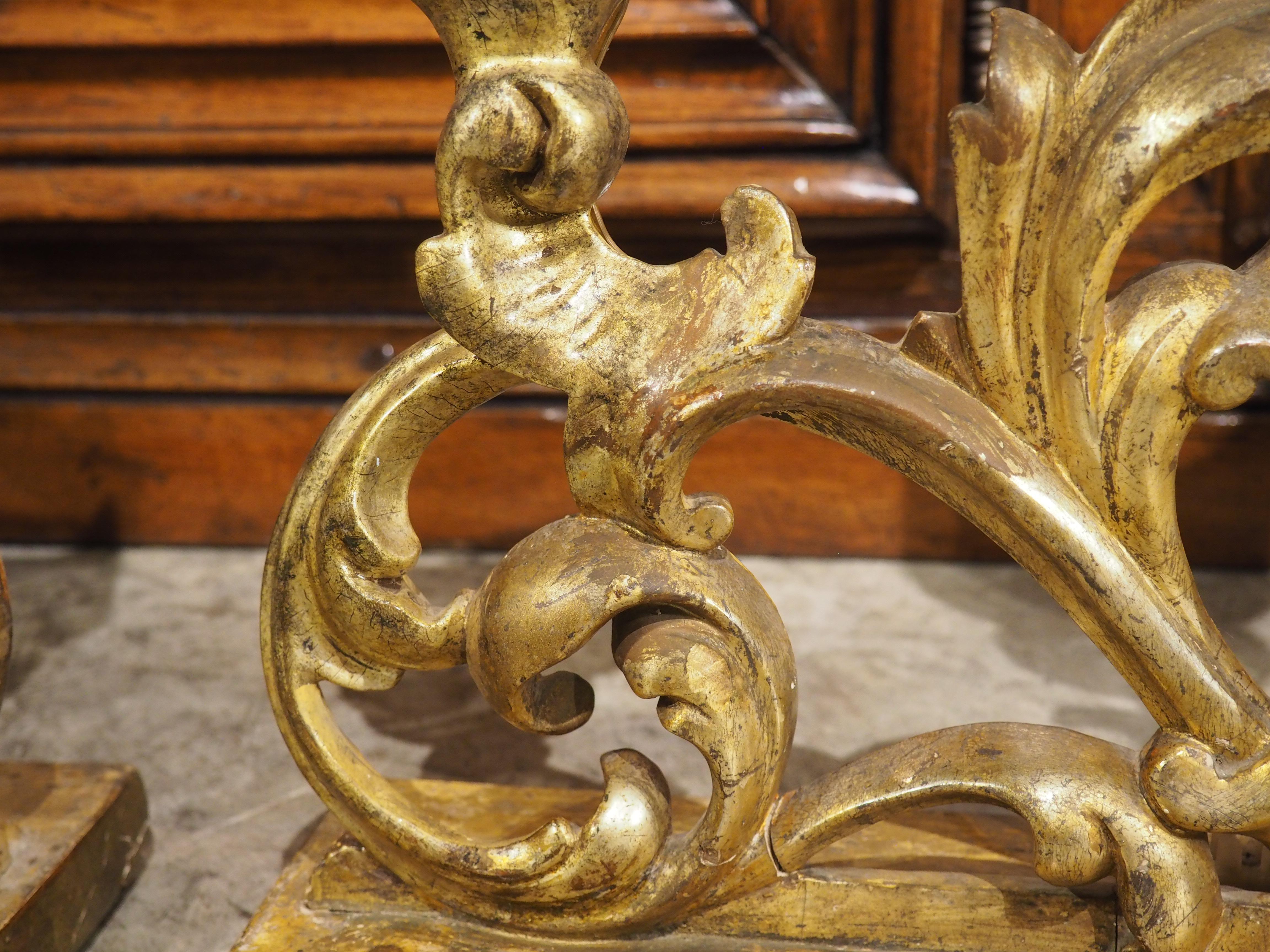 Pair of 18th Century French Gold Leaf 3-Light Candelabra Lamps with Monogram For Sale 1