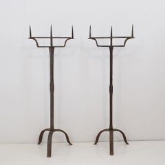 Pair of 18th Century French Hand Forged Iron Candleholders