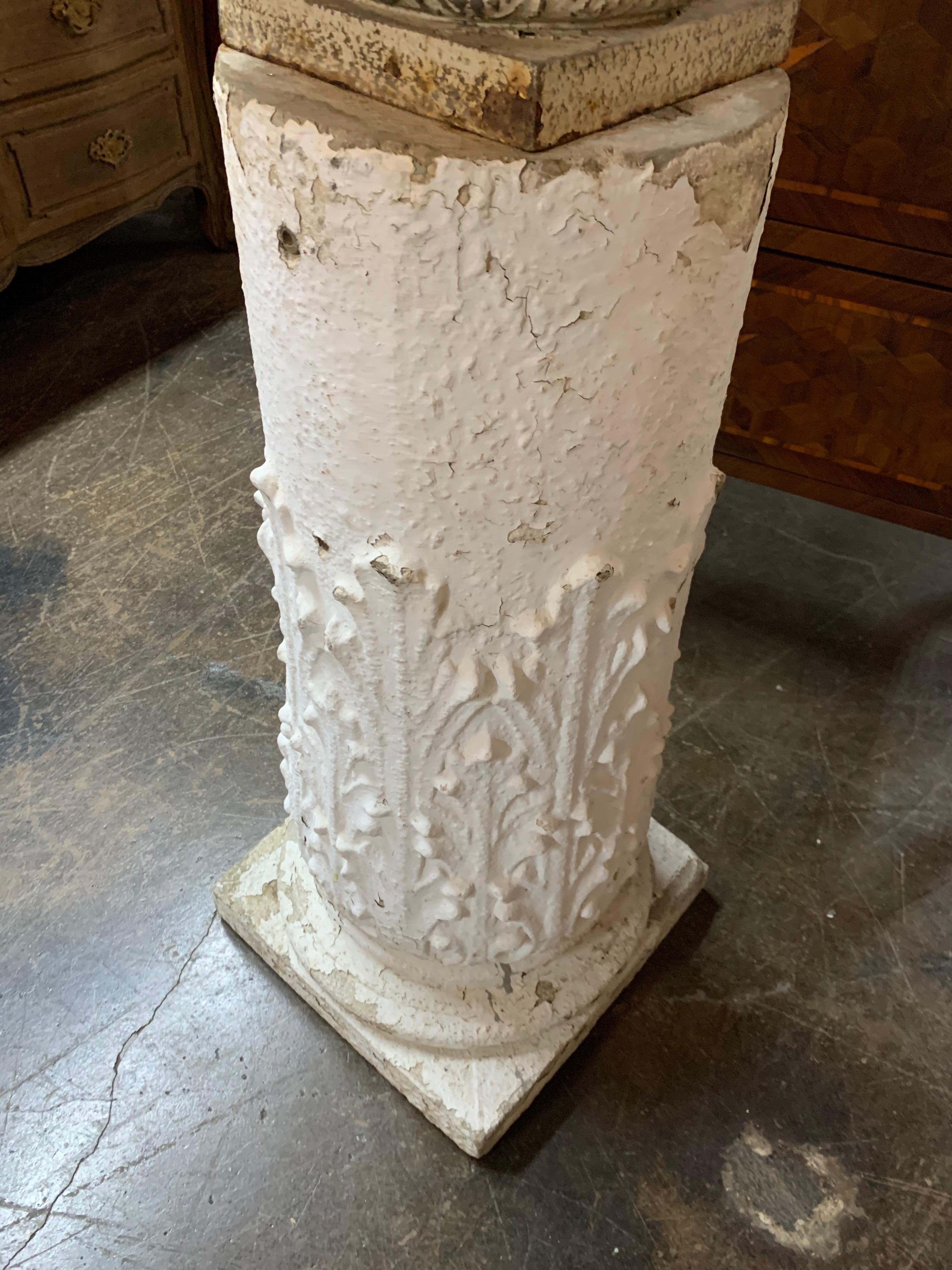 Pair of 18th Century French Iron Garden Urns on Gesso Pedestal Bases 1
