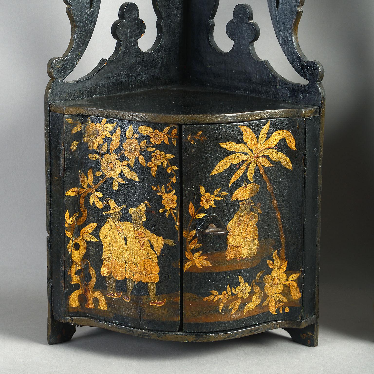 Mid-18th Century Pair of 18th Century French Japanned Hanging Corner Cupboards