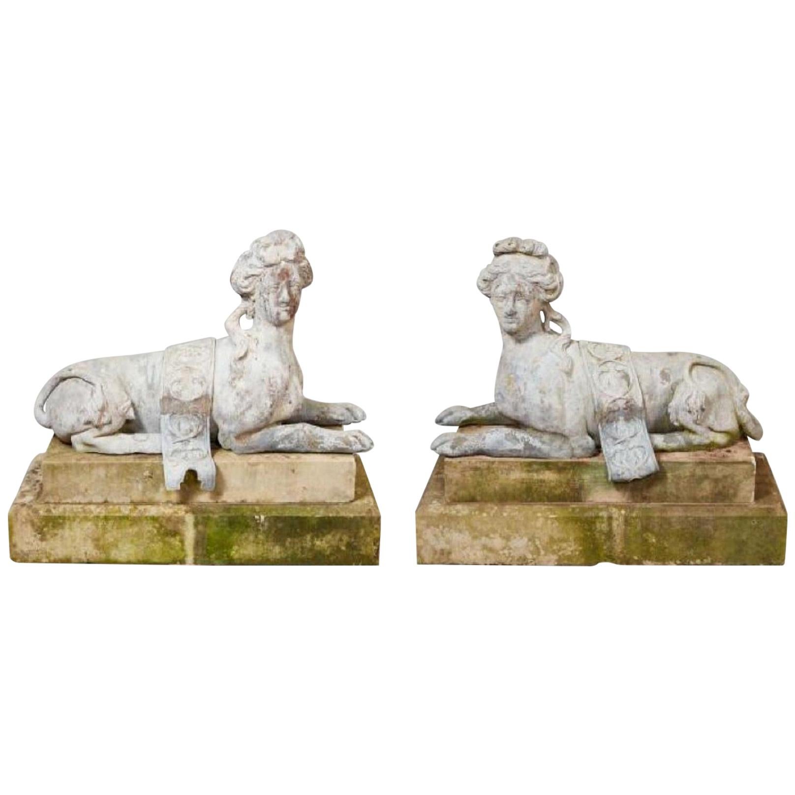 Impressive Large Scale 18th Century French Lead Sphinxes