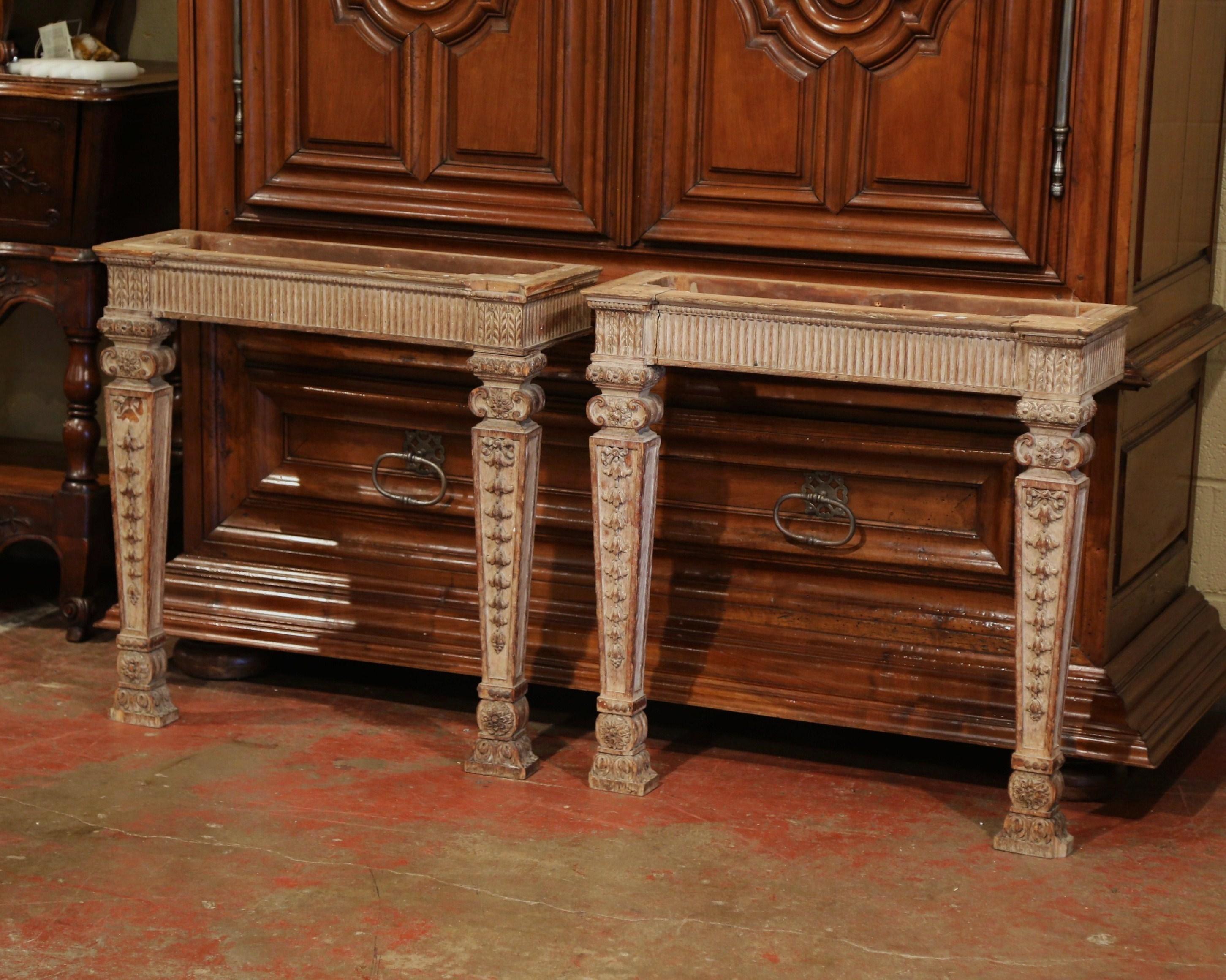 Pair of 18th Century French Louis XIV Carved Oak Wall Consoles with Marble Top 8