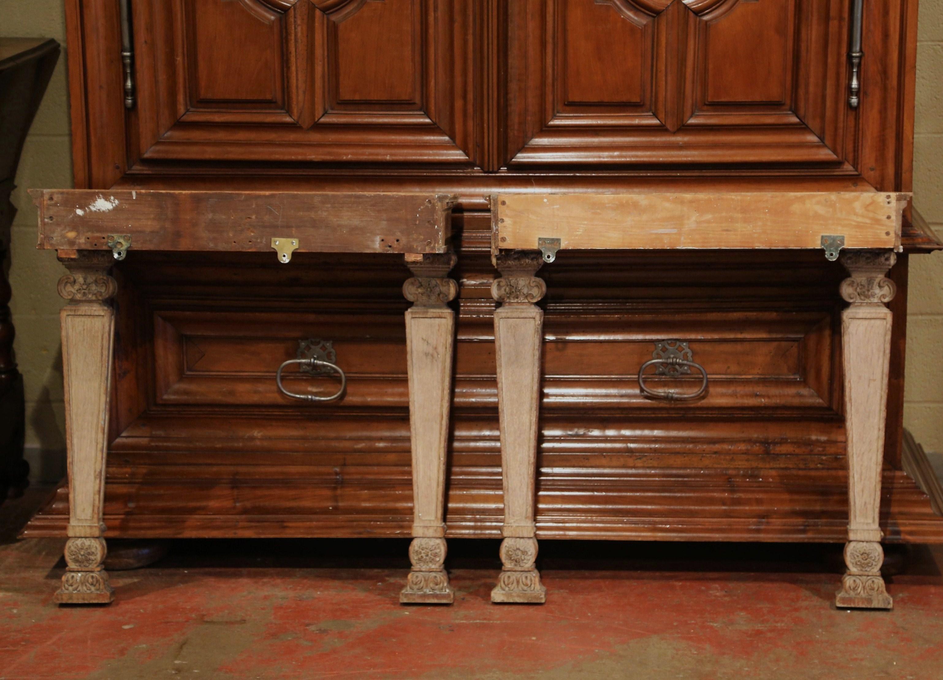 Pair of 18th Century French Louis XIV Carved Oak Wall Consoles with Marble Top 10