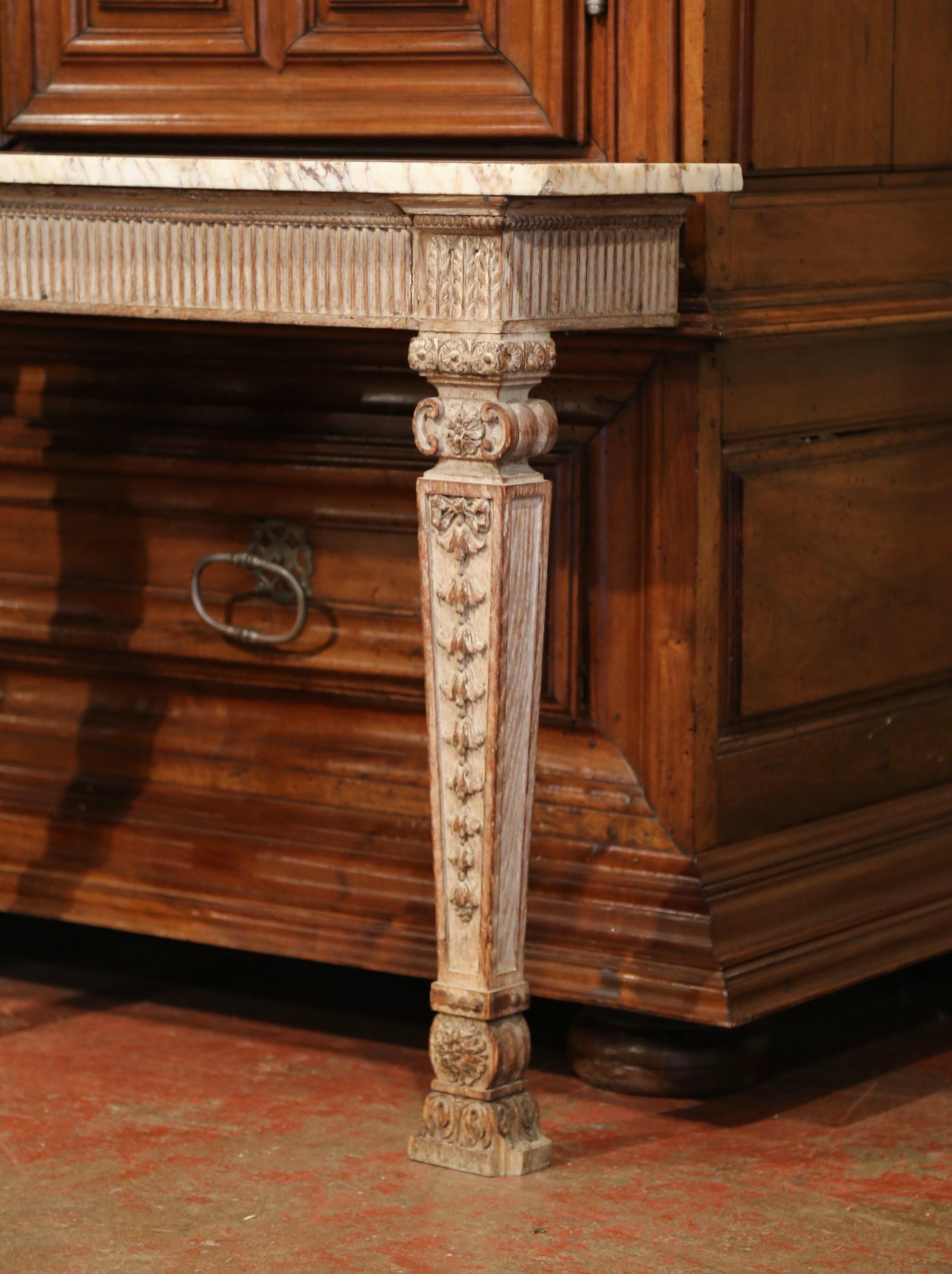 Pair of 18th Century French Louis XIV Carved Oak Wall Consoles with Marble Top 5