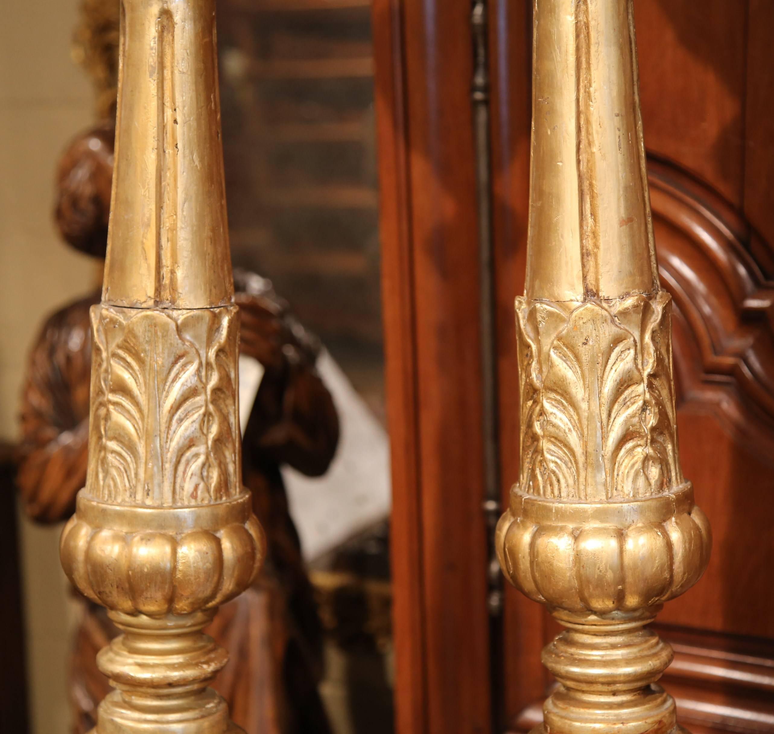 Pair of 18th Century French Louis XV Carved Giltwood Altar Candlesticks In Good Condition For Sale In Dallas, TX