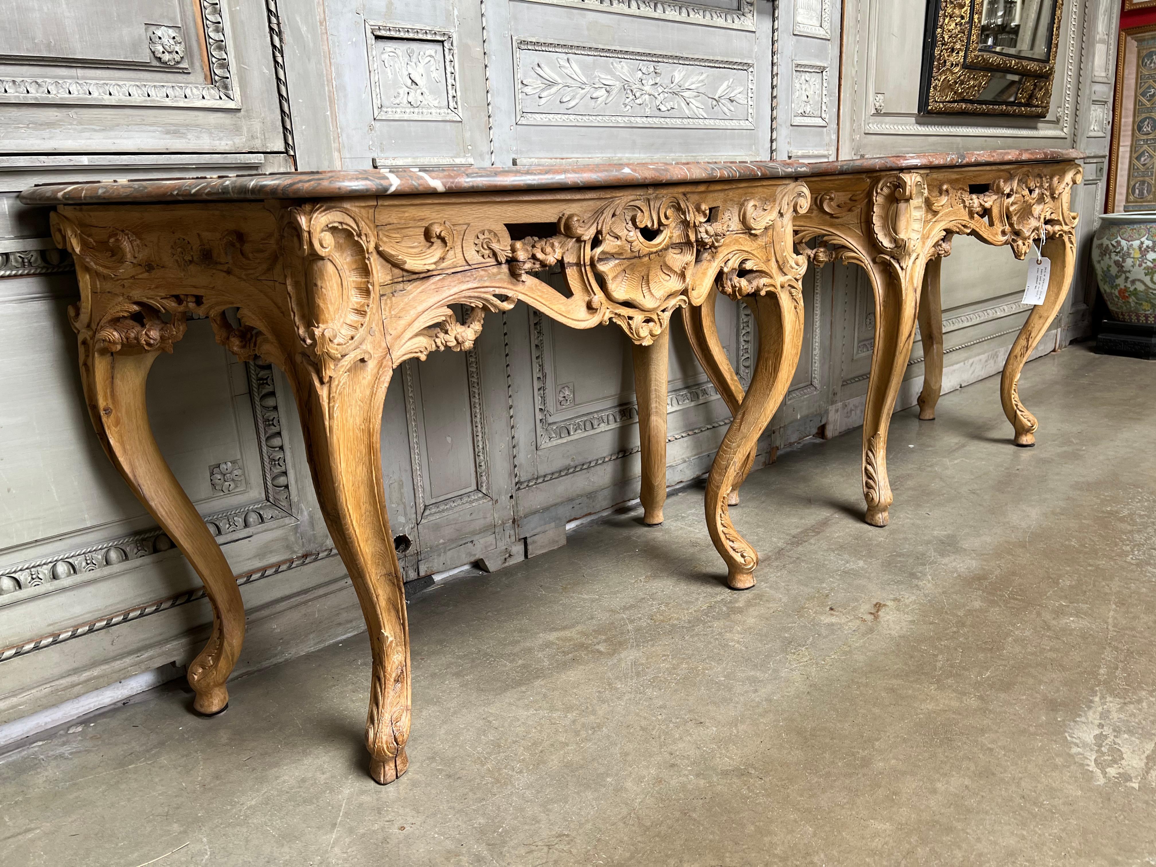Pair of 18th Century French Louis XV Consoles with Marble Tops For Sale 7