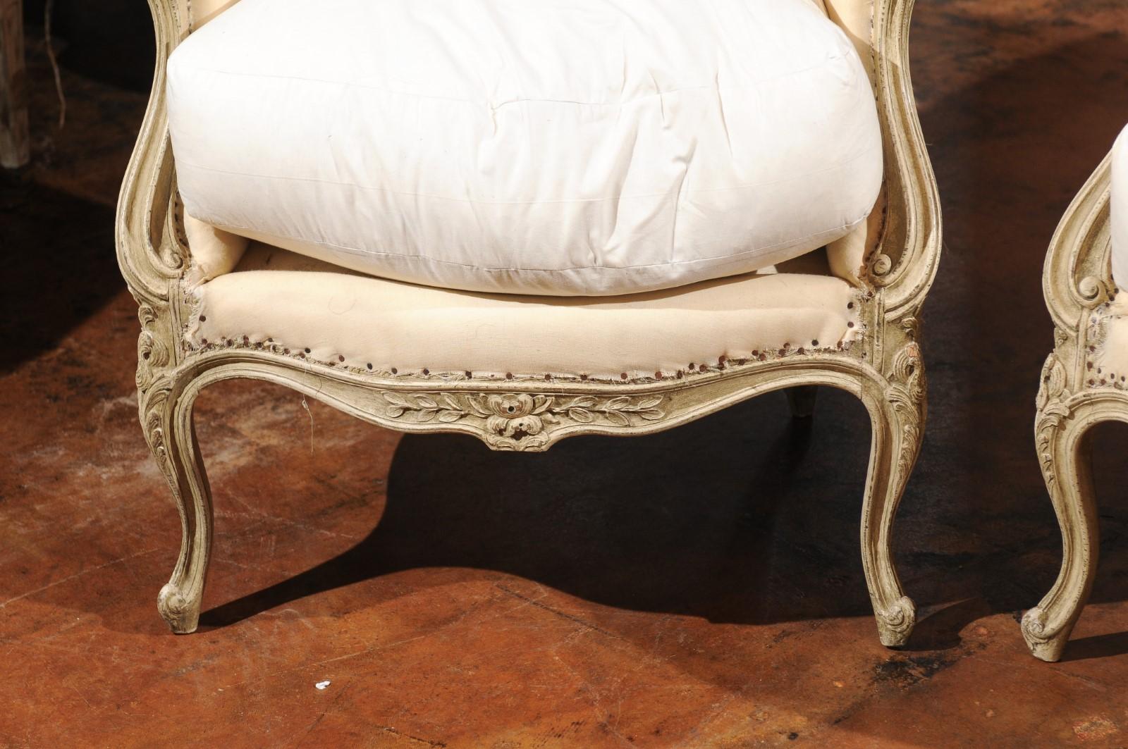 Pair of 18th Century French Louis XV Painted Bergère Chairs with Wraparound Back 2