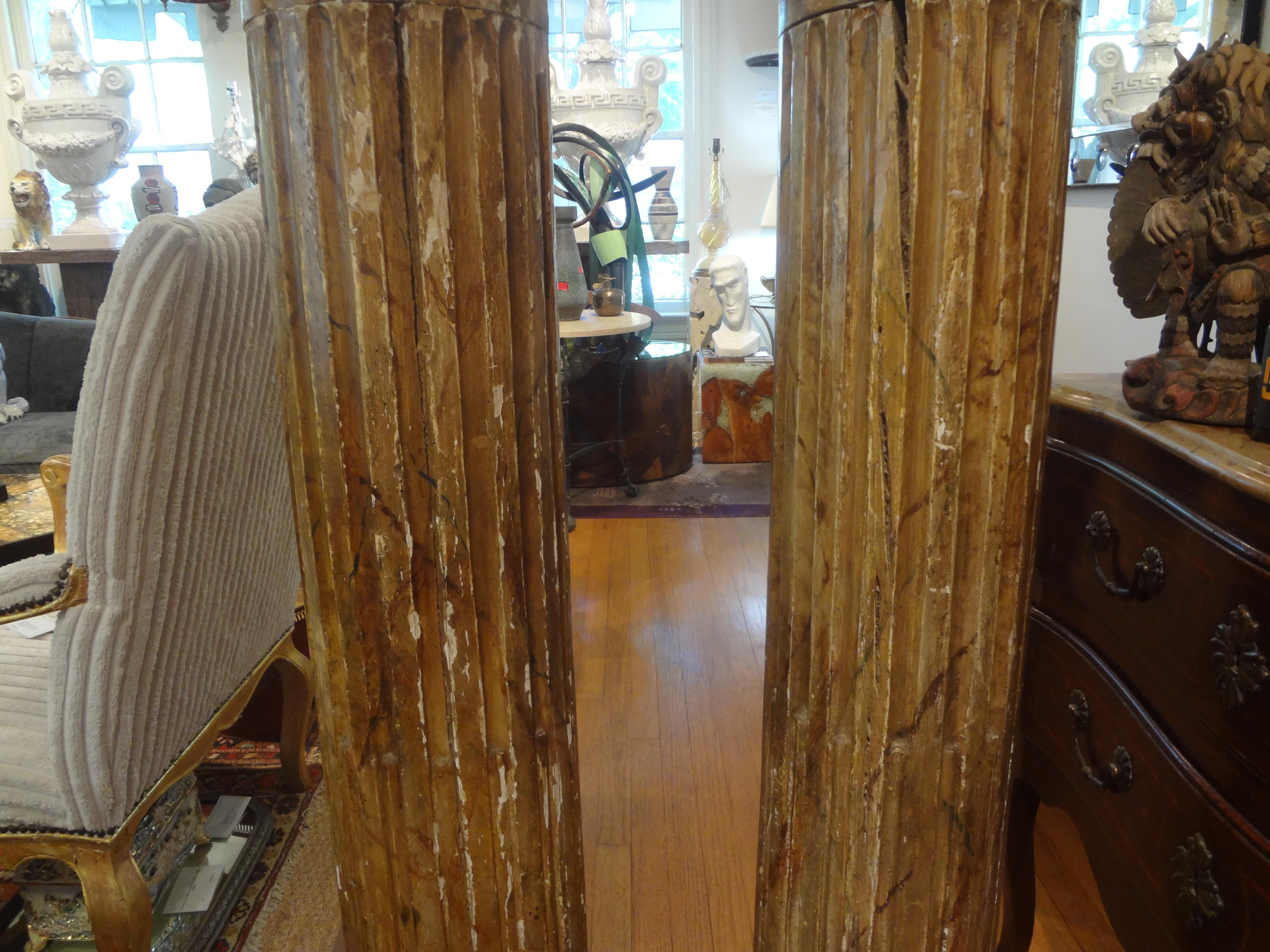 Pair of 18th Century French Louis XVI Carved Wood Column Pedestals For Sale 6