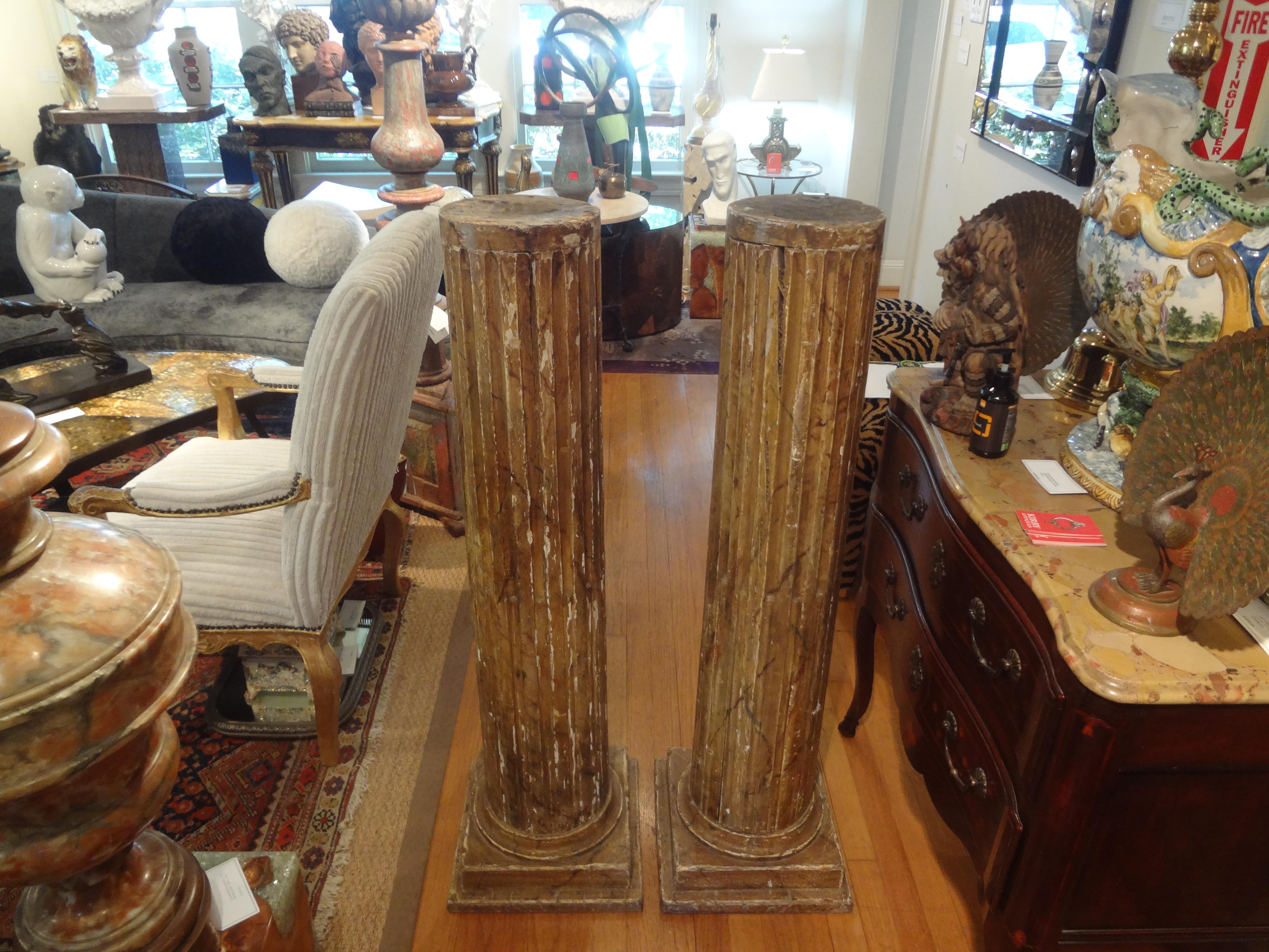 Pair of 18th Century French Louis XVI Carved Wood Column Pedestals For Sale 8