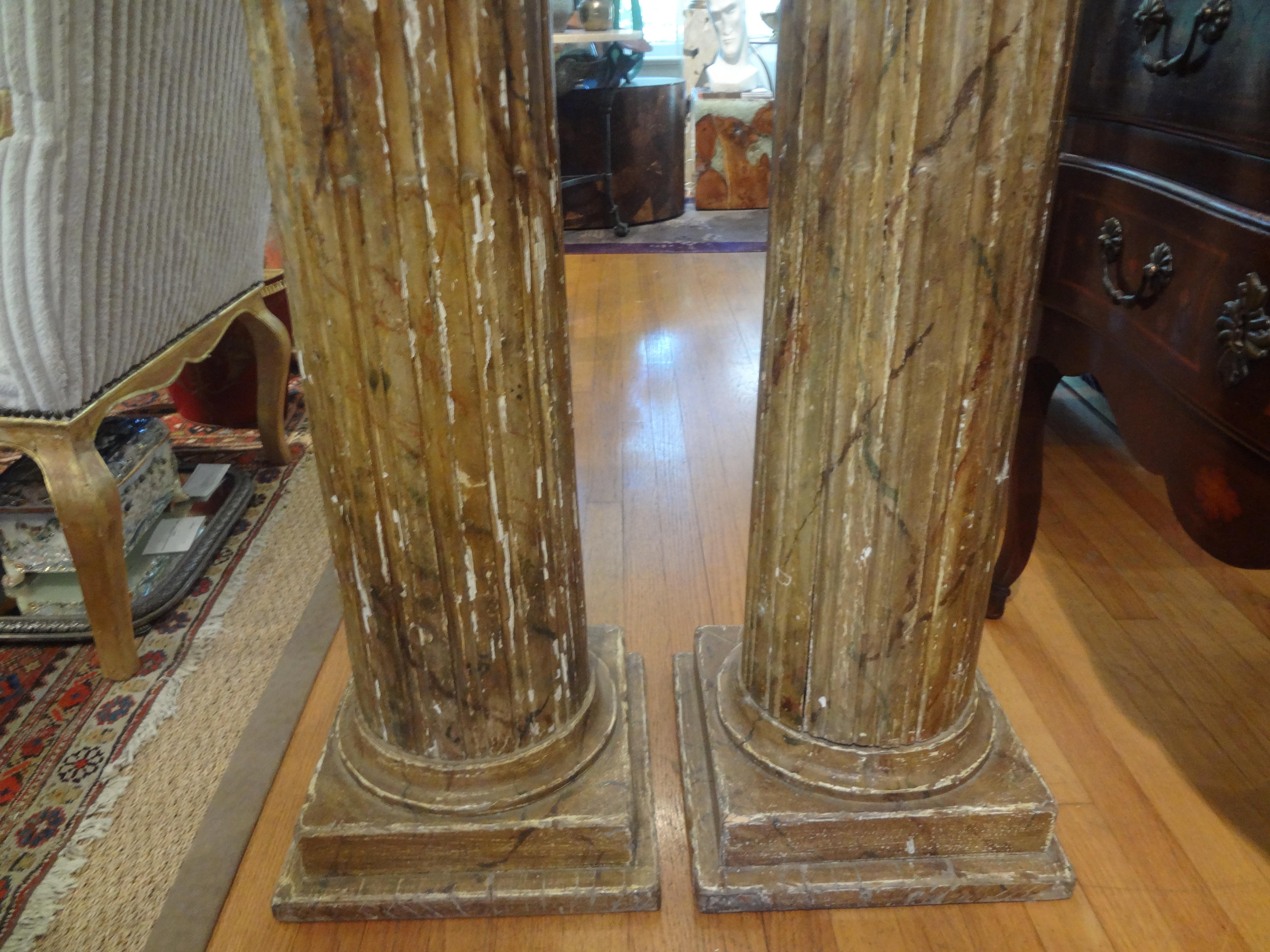 Pair of 18th Century French Louis XVI Carved Wood Column Pedestals For Sale 5