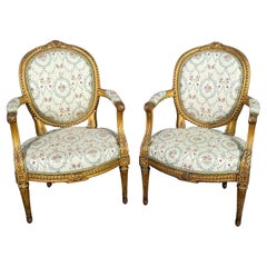 Pair of Jean-Baptiste 18th Century French Louis XVI Giltwood Chairs