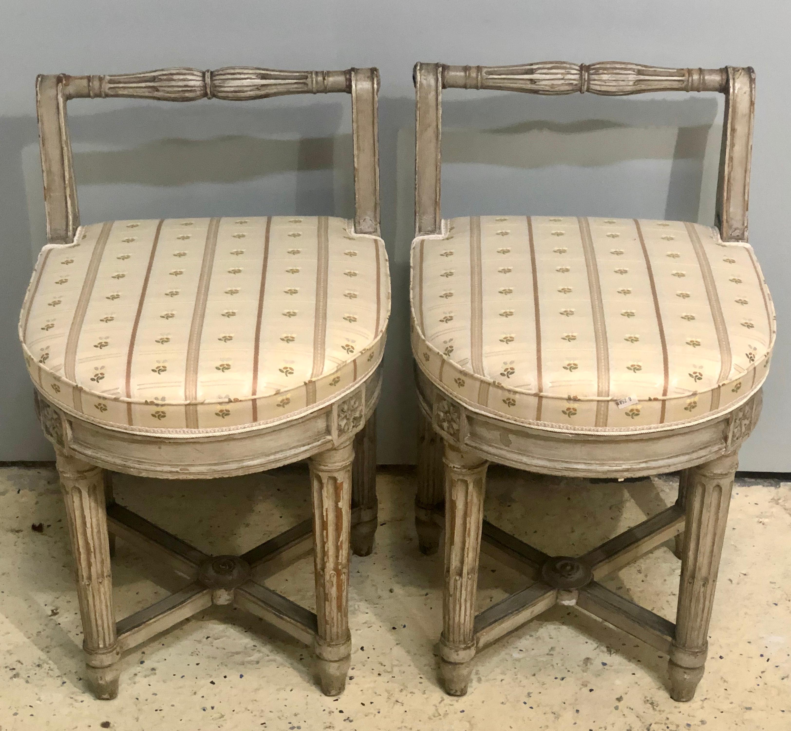 Pair of 18th century French Musician's chairs, Diminutive chair or stools each in a Swedish paint decorated original finish with new upholstery.
Provence:
Greenwich Ct Estate
Christies NYC
Serge Mazieres Antiquiare France (see attached receipt