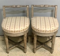 French Design, Louis XVI, Small Chairs, Ivory Painted Wood, Fabric, France 1740s