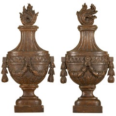 Pair of 18th Century French Neoclassical Carved Wood Urns