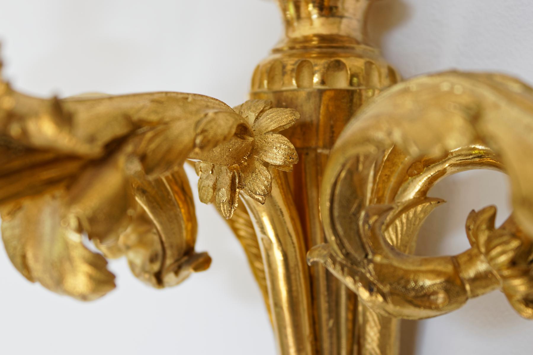 Pair of 18th Century French Ormolu Three-Branch Wall Sconces 2