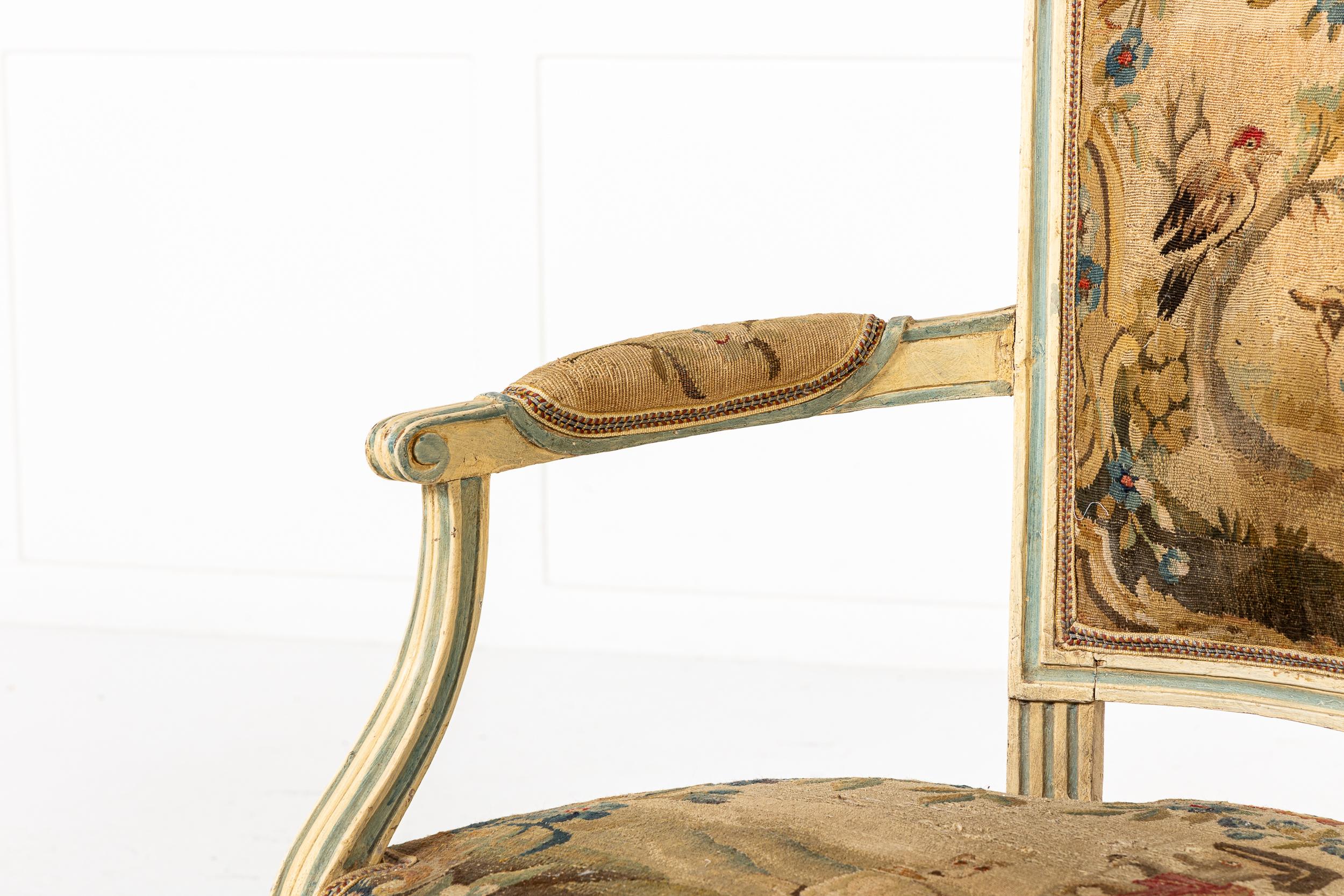 Tapestry Pair of 18th Century French Painted Armchairs For Sale