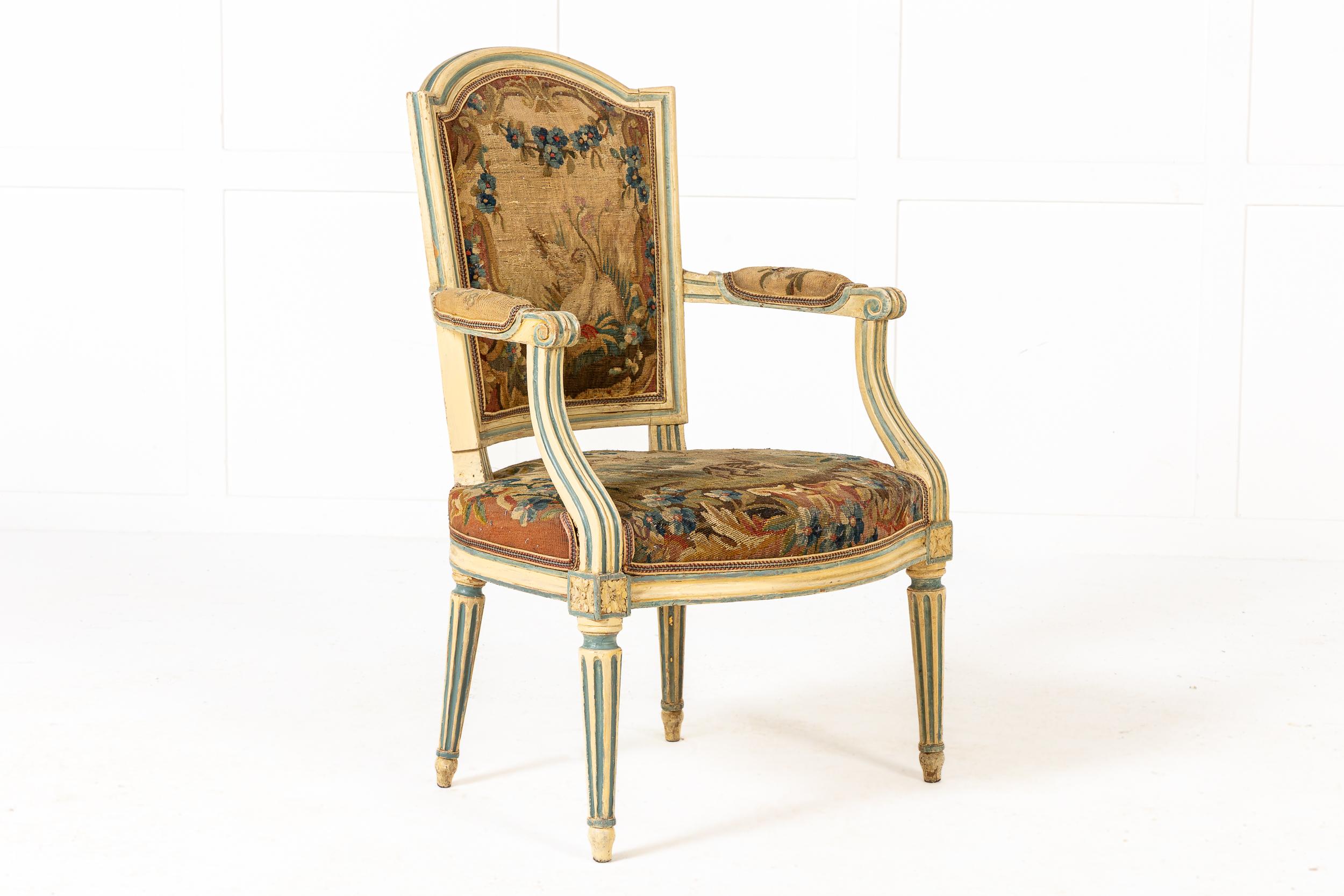 Pair of 18th Century French Painted Armchairs For Sale 1