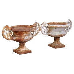 Early 20th Century French Painted Iron Chambord Garden Urn Planters