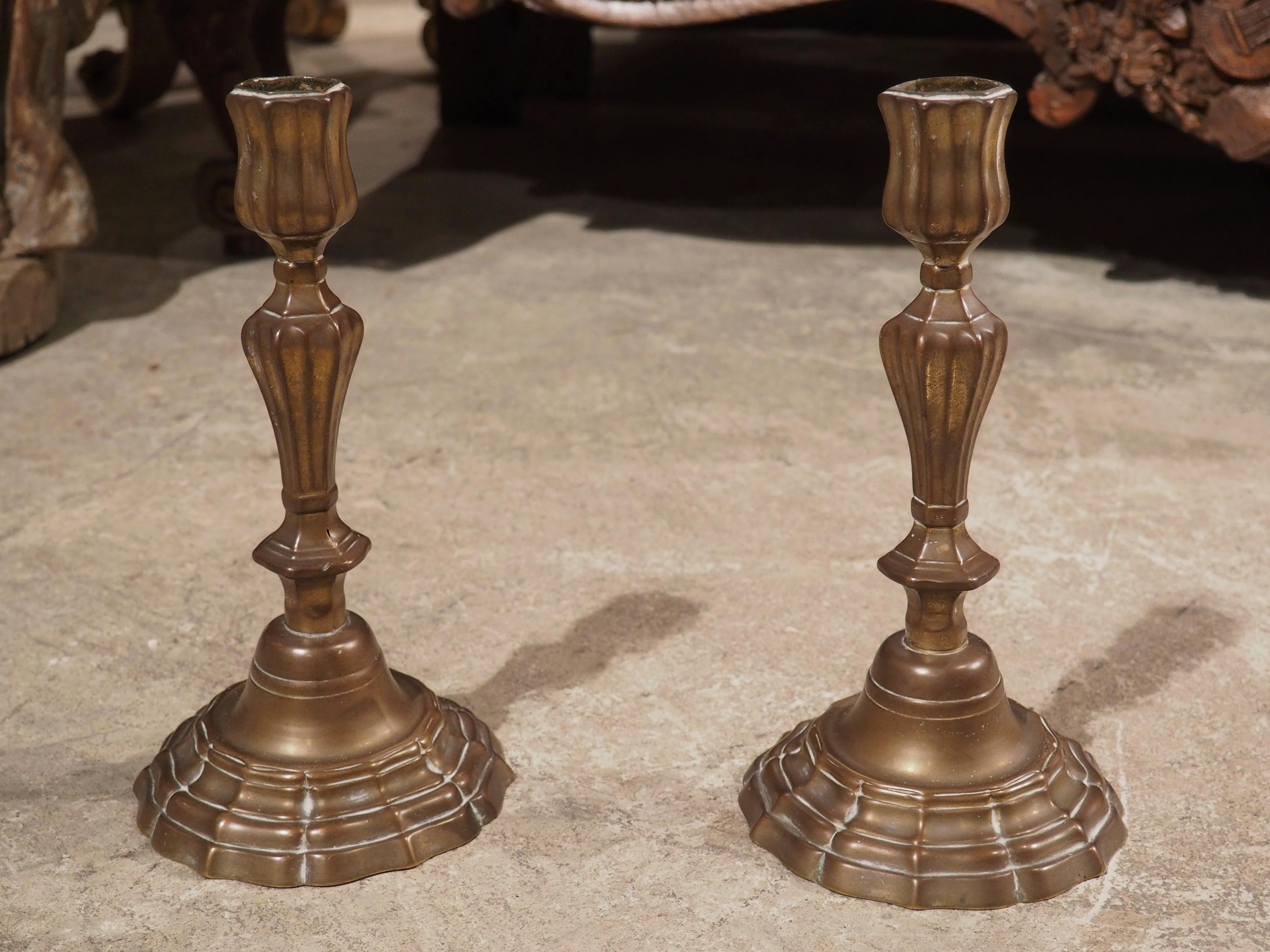Louis XIV Pair of 18th Century French Patinated Bronze Candlesticks For Sale