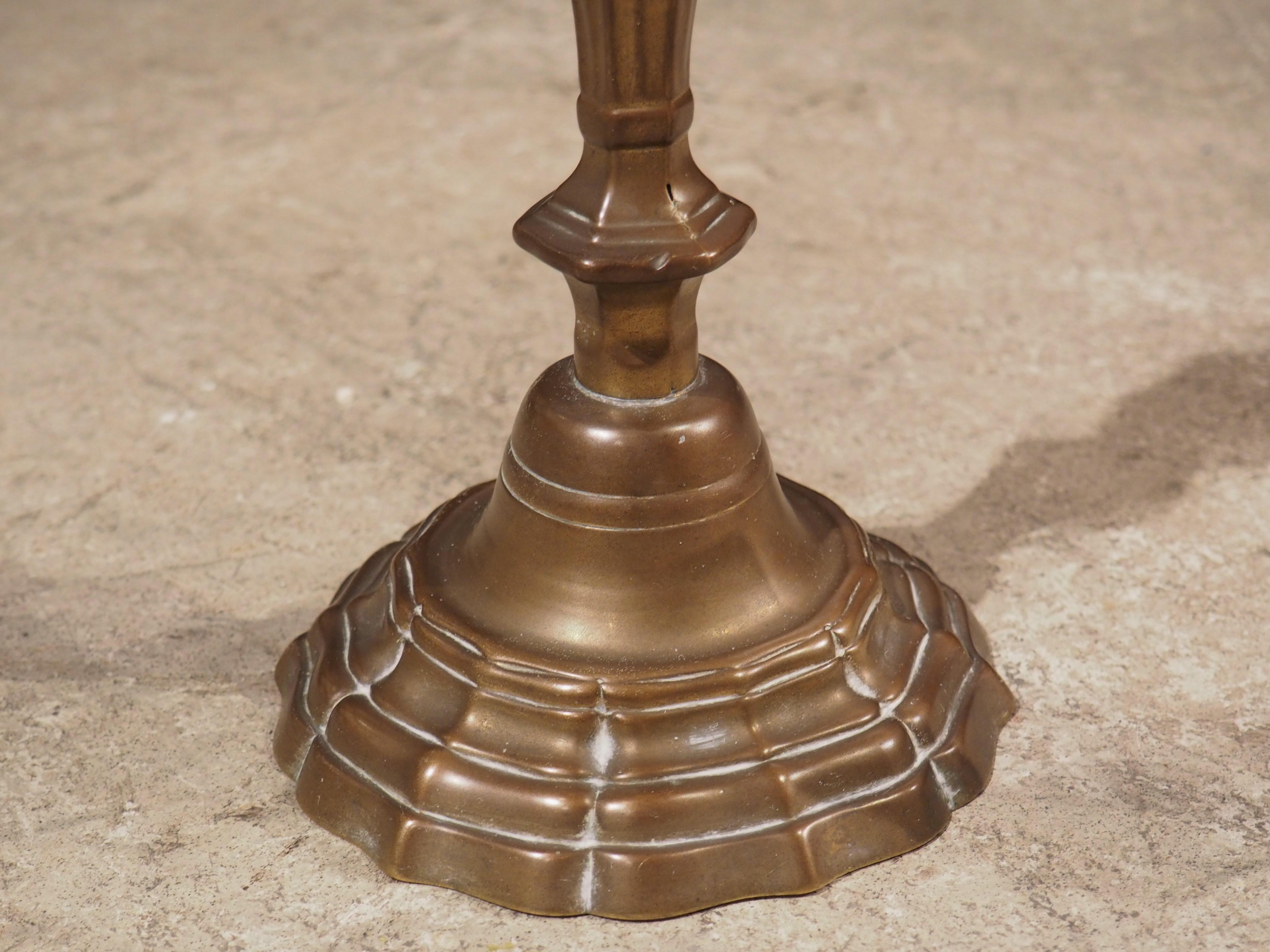 18th Century and Earlier Pair of 18th Century French Patinated Bronze Candlesticks For Sale
