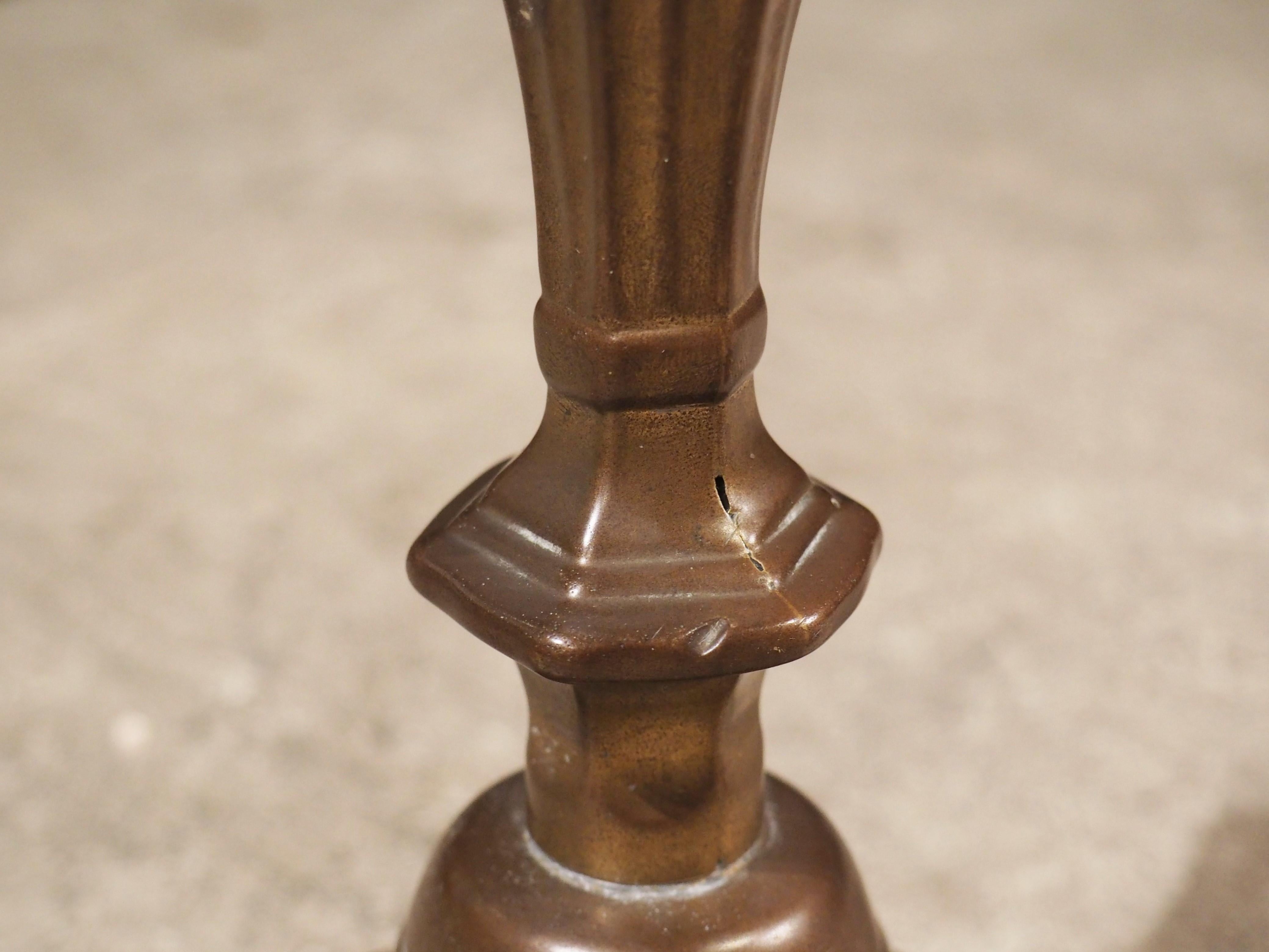 Pair of 18th Century French Patinated Bronze Candlesticks For Sale 2
