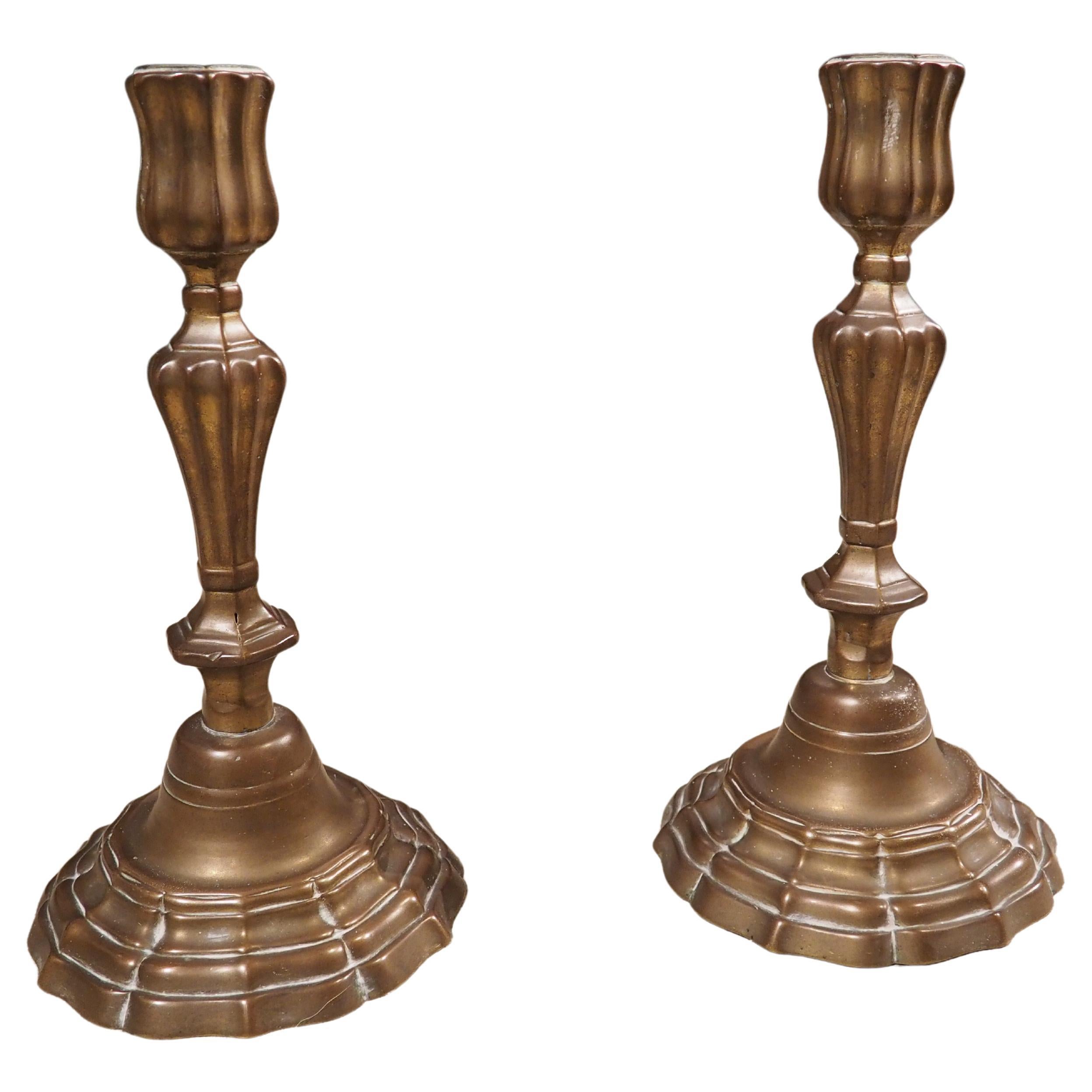 Pair of 18th Century French Patinated Bronze Candlesticks For Sale