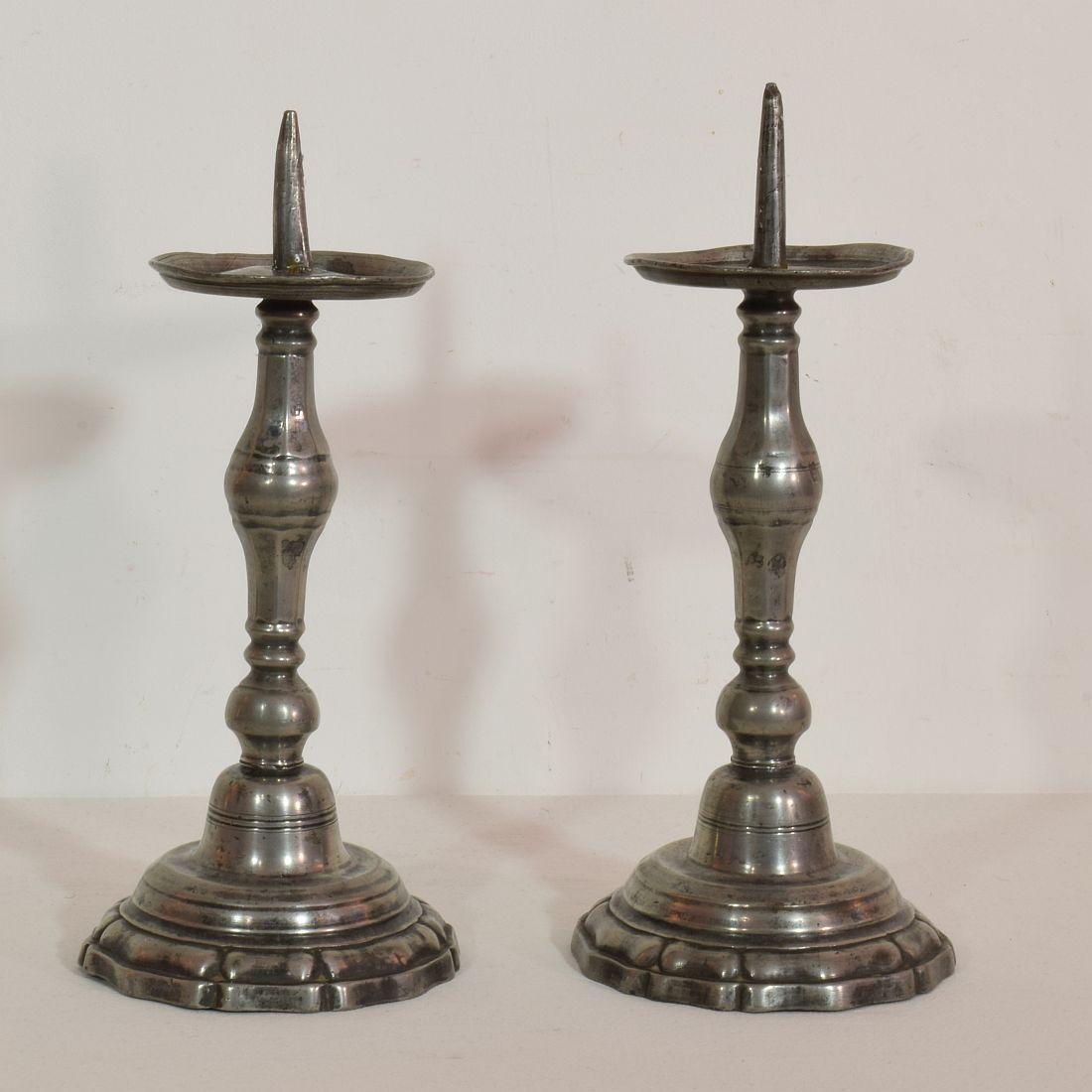 18th Century and Earlier Pair of 18th Century French Pewter Candleholders