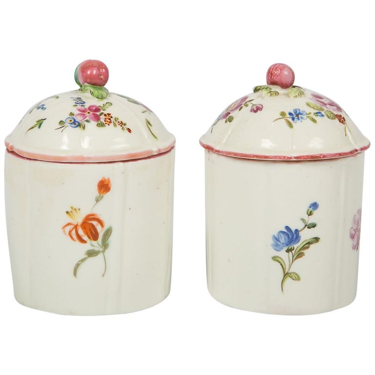 Pair of 18th Century French Porcelain Pots by Mennecy Made circa 1750 For Sale