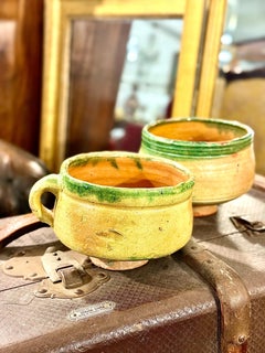 Pair of 18th Century French Provincial Glazed Terracotta Bowls with Handles