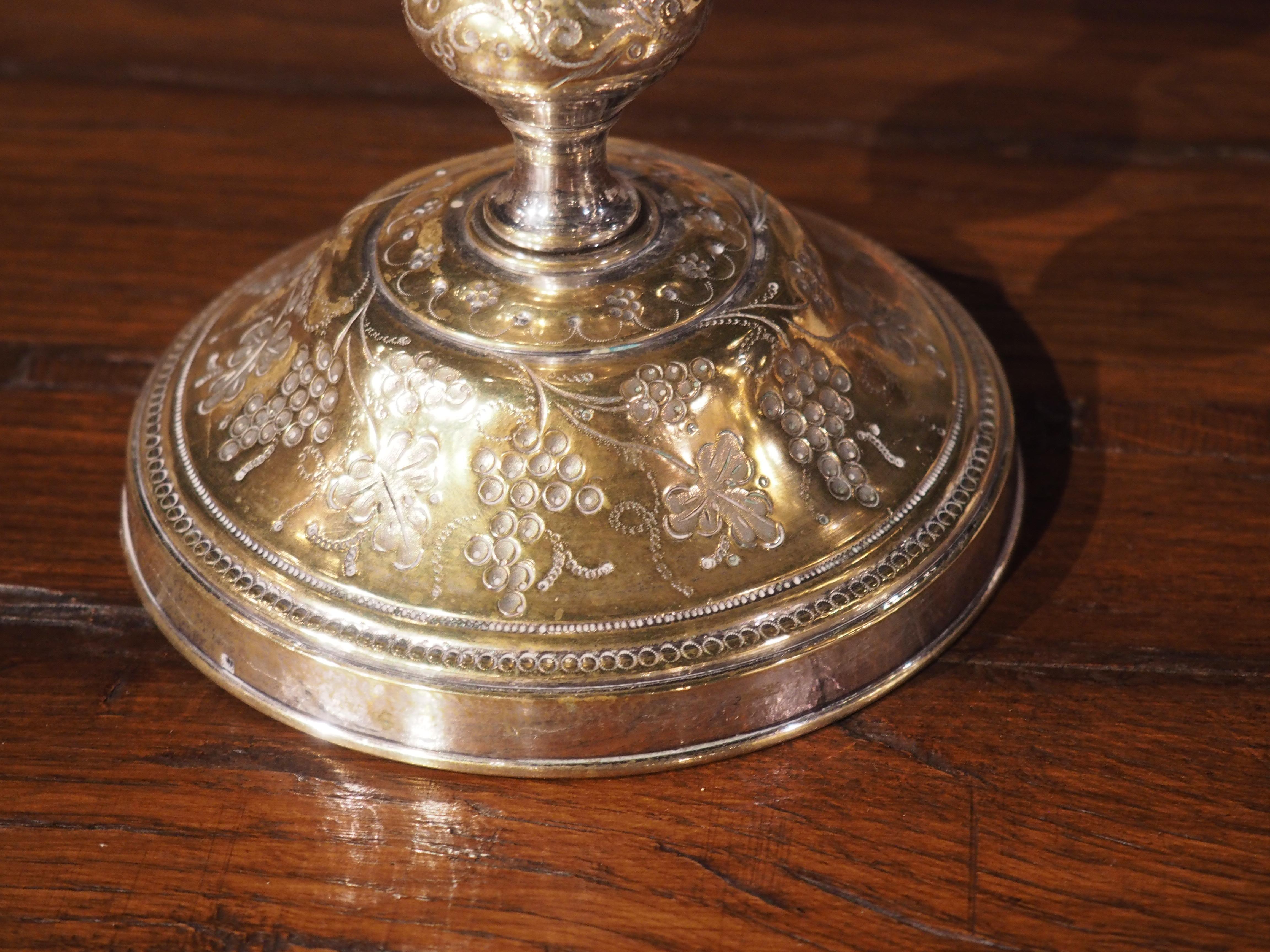 Pair of 18th Century French Silvered Bronze Candlesticks, Grape Cluster Design In Good Condition For Sale In Dallas, TX