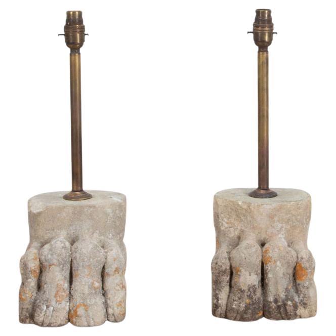 Pair Of 18th Century French Stone Paw Table Lamps