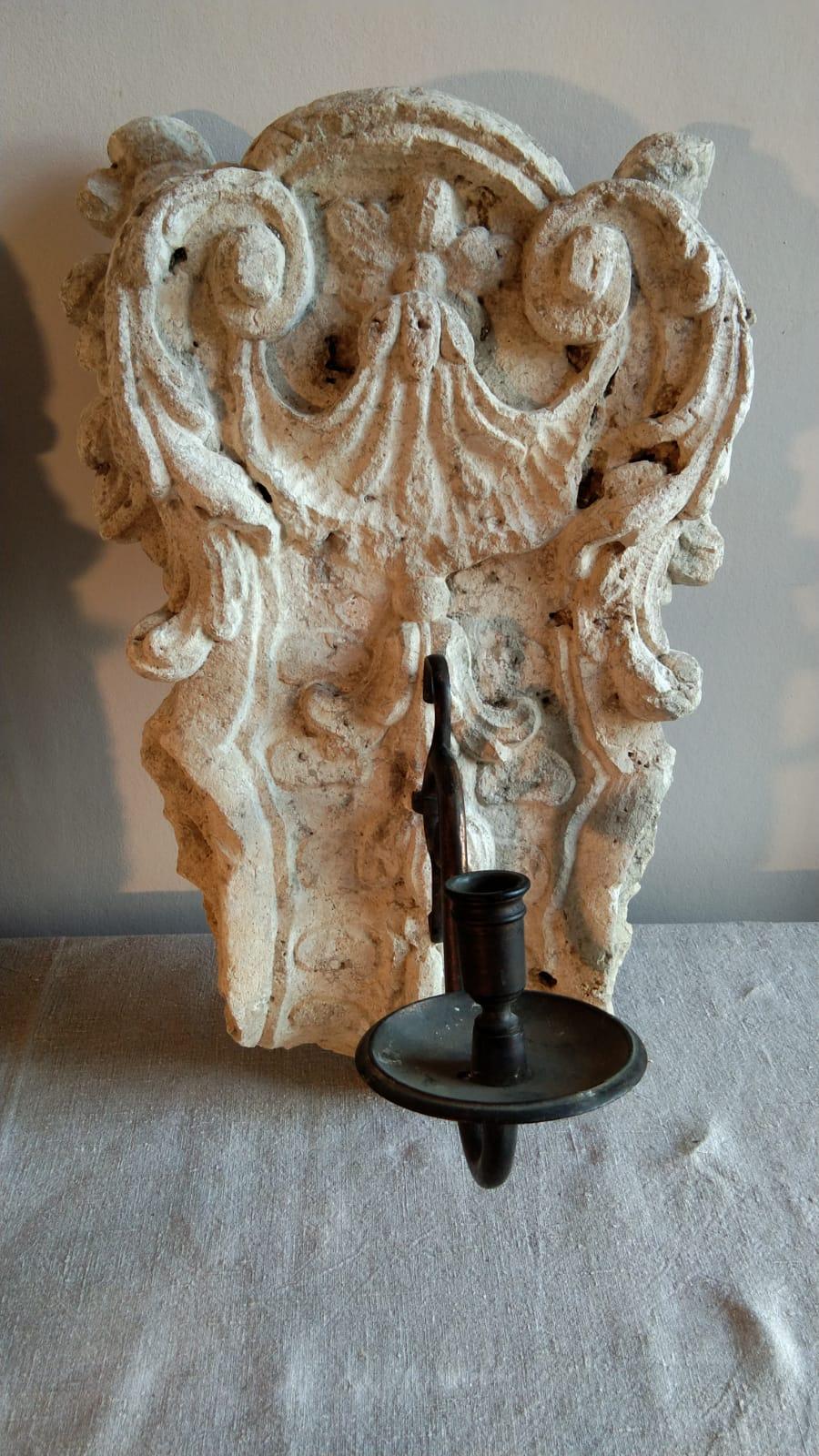 Hand-Carved Pair of 18th Century French Stone Sconces