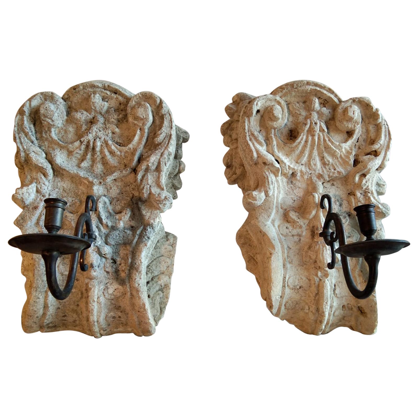 Pair of 18th Century French Stone Sconces