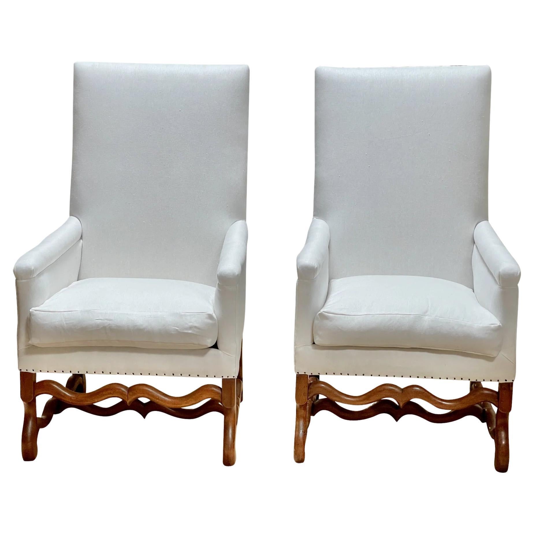 Pair of 18th Century French Walnut Os de Mouton Library Chairs