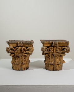 Pair Of 18th Century French Wooden Carved and Gilded Column Capitals