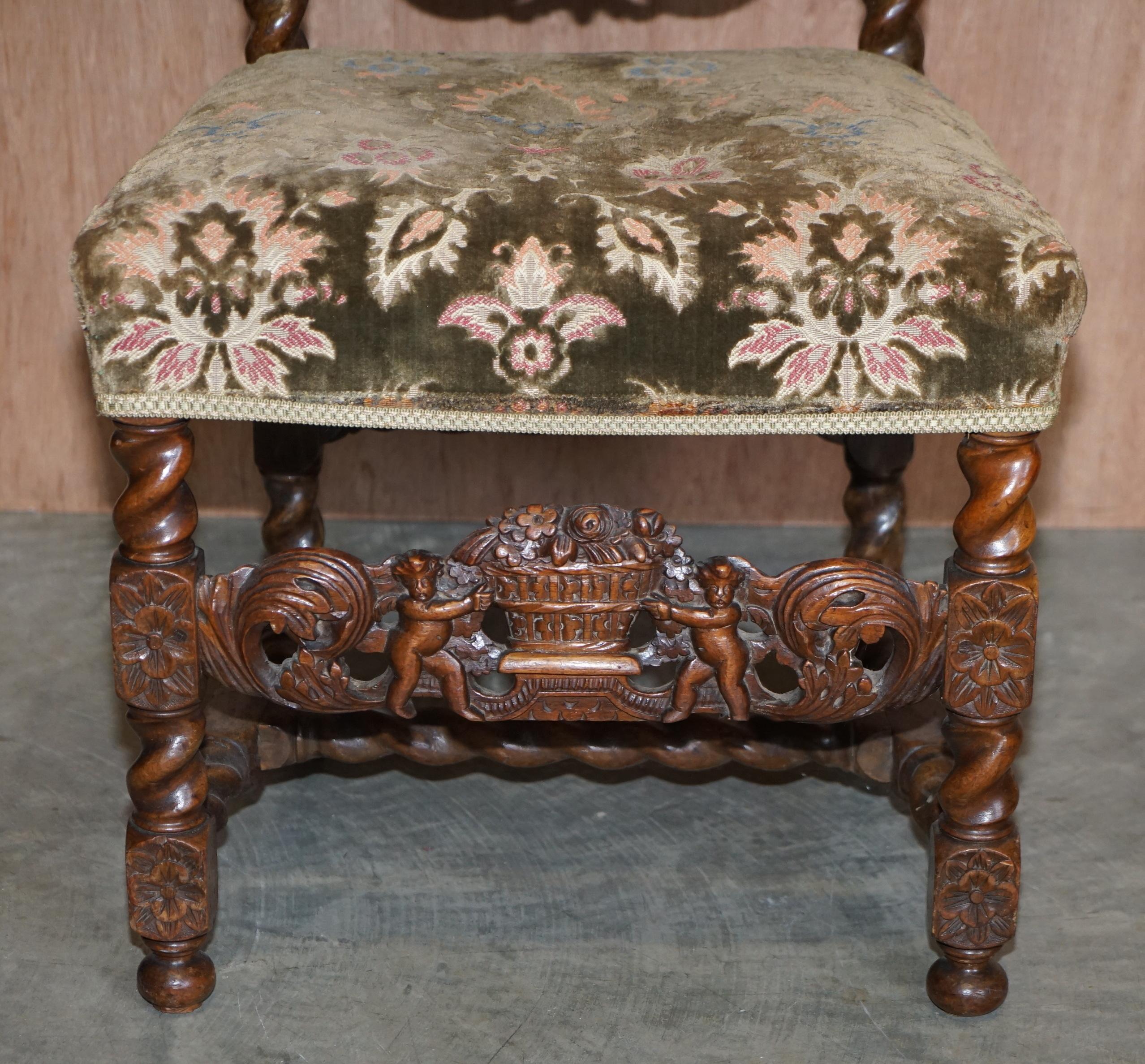 Pair of 18th Century Fruit Wood Carved Chair Cherubs Holding a Crown and Flowers For Sale 7