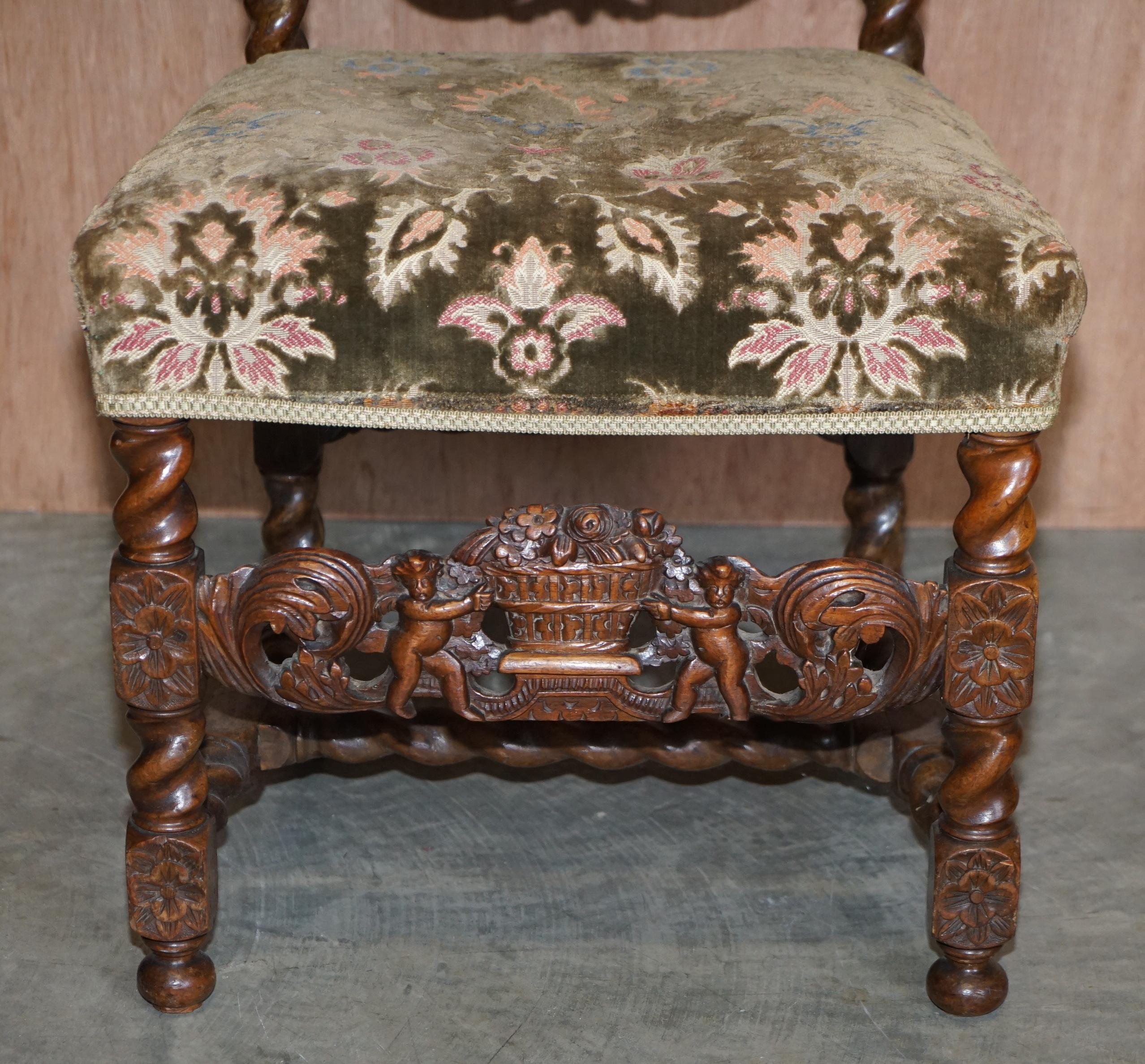 Pair of 18th Century Fruit Wood Carved Chair Cherubs Holding a Crown and Flowers For Sale 6
