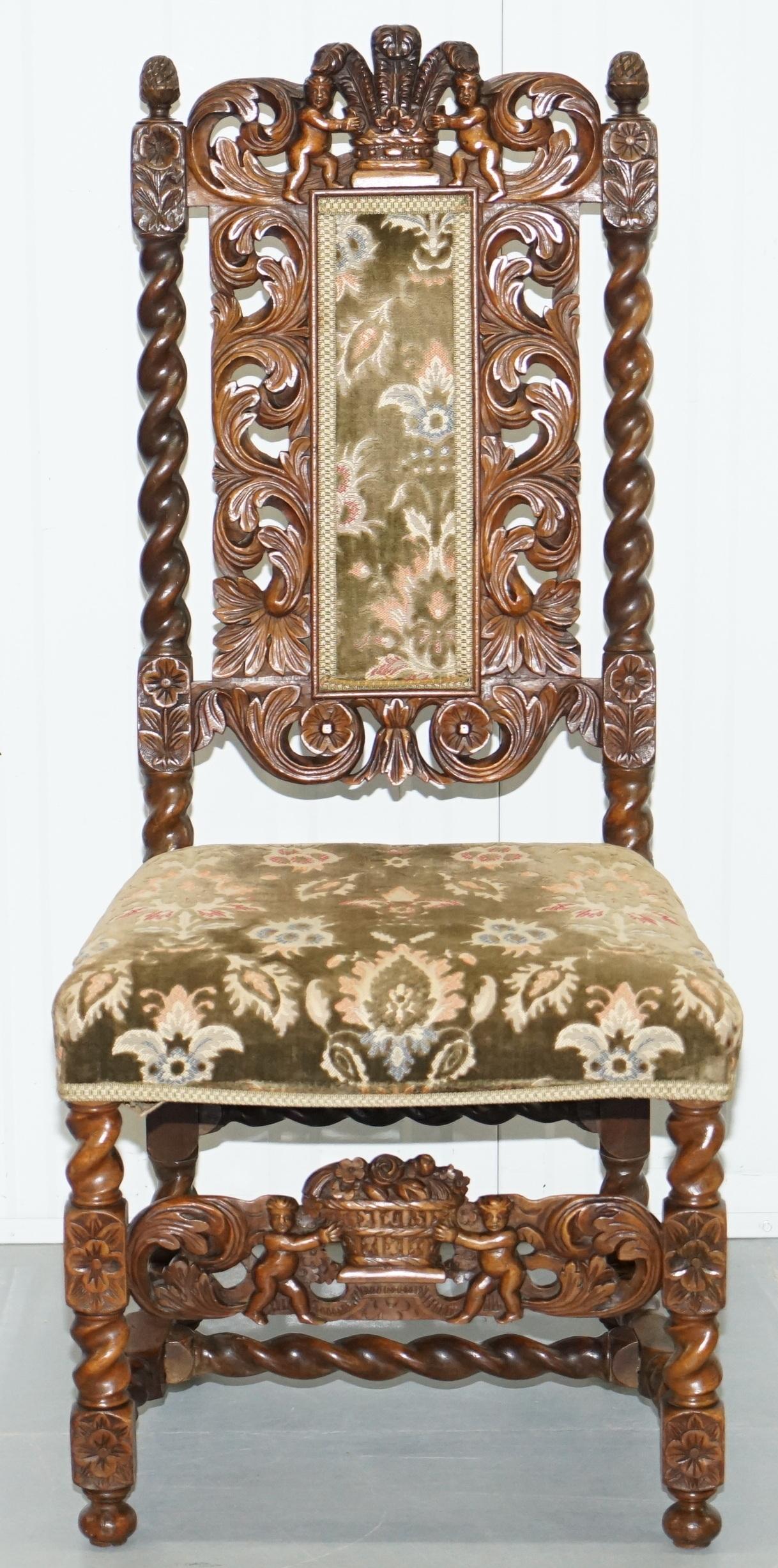 We are delighted to offer for sale this lovely pair of original 18th-century hand carved from solid Fruitwood high back occasional chairs

A good looking and well-made pair, the fruitwood timber has a lovely patina, the carved sections are