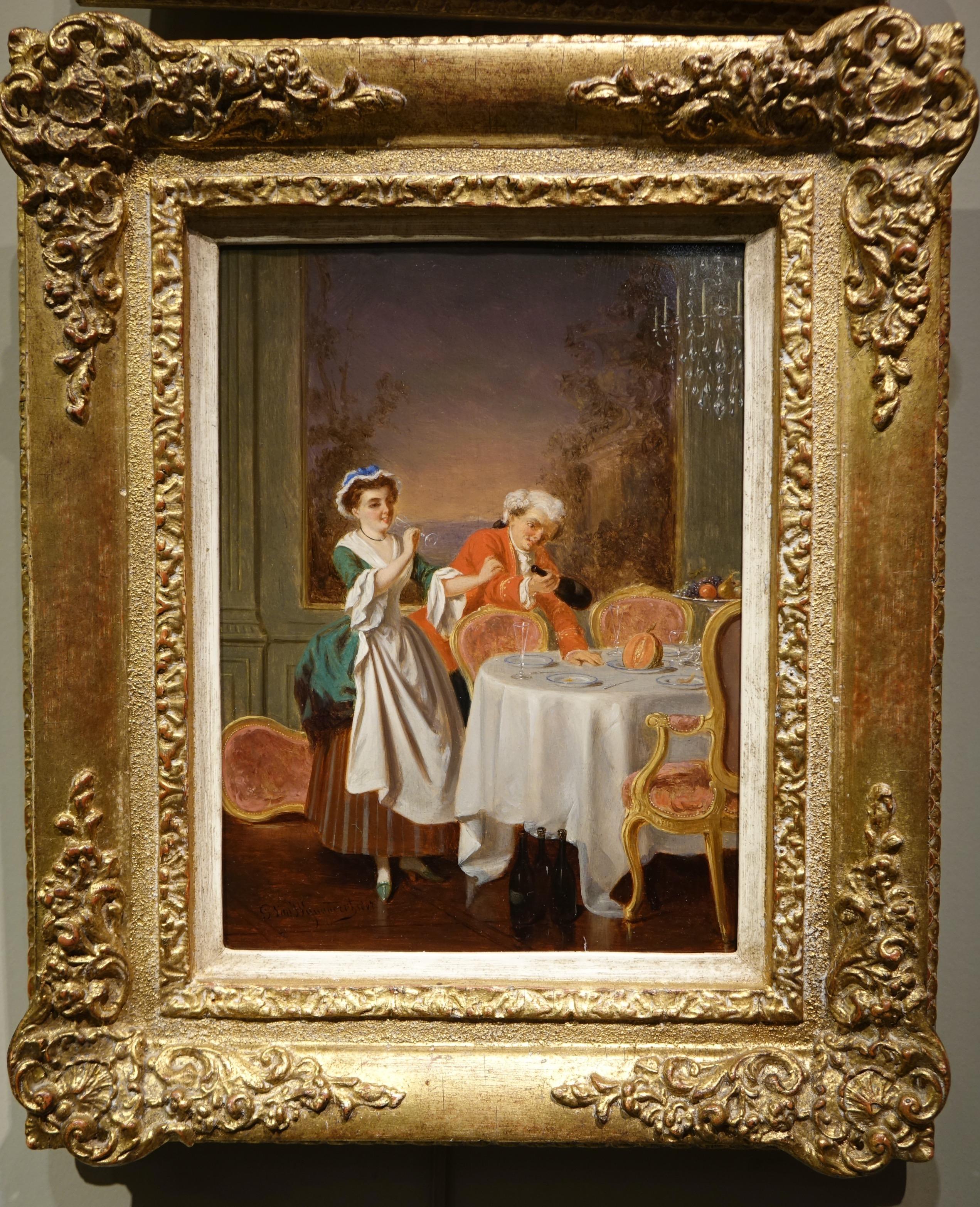 Hand-Painted Pair of 18th Century Genre Scenes P.t. Van Wijngaerdt , 1816-1893 For Sale
