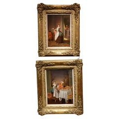 Paire de scènes de genre du 18ème siècle P.t. Van Wijngaerdt, 1816-1893