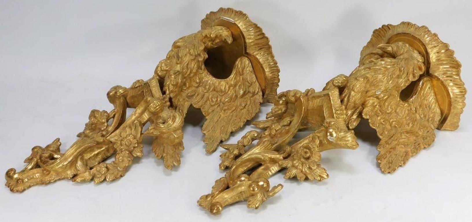 English Pair of 18th Century George II Giltwood Eagle Wall Brackets